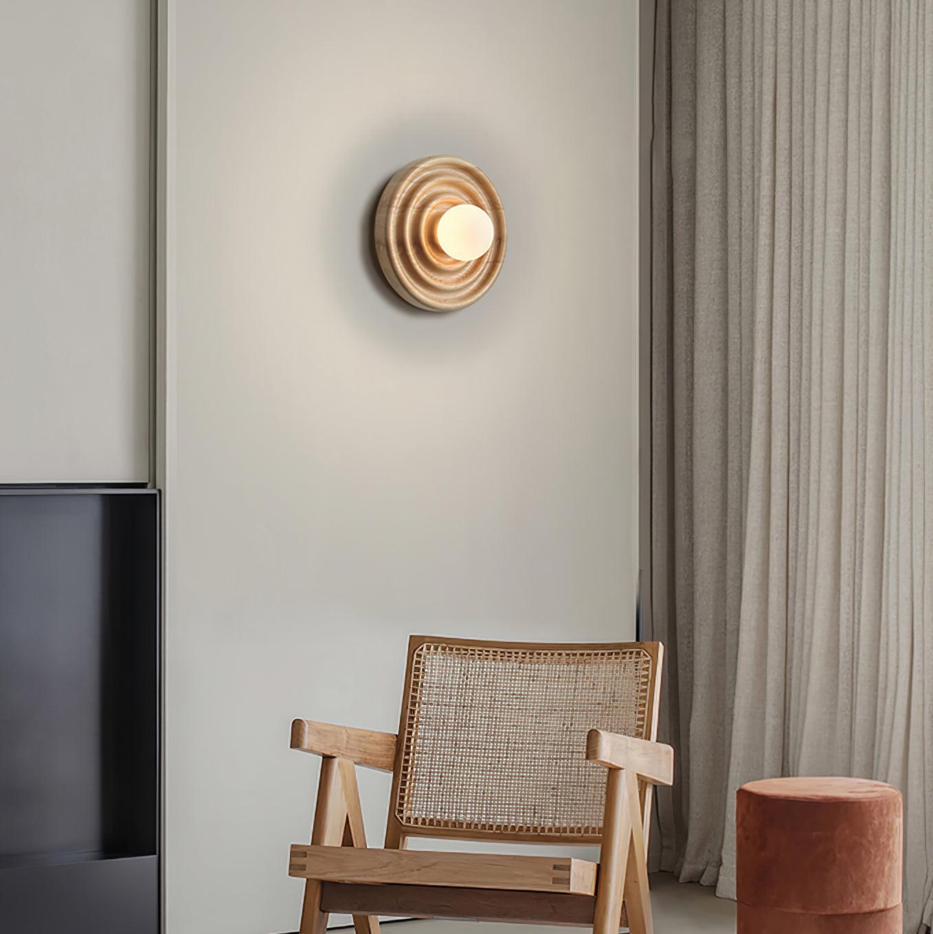 Wall Lamp Ripple with Ash Wood Body and Glass Globe Shade - Lamp Copper