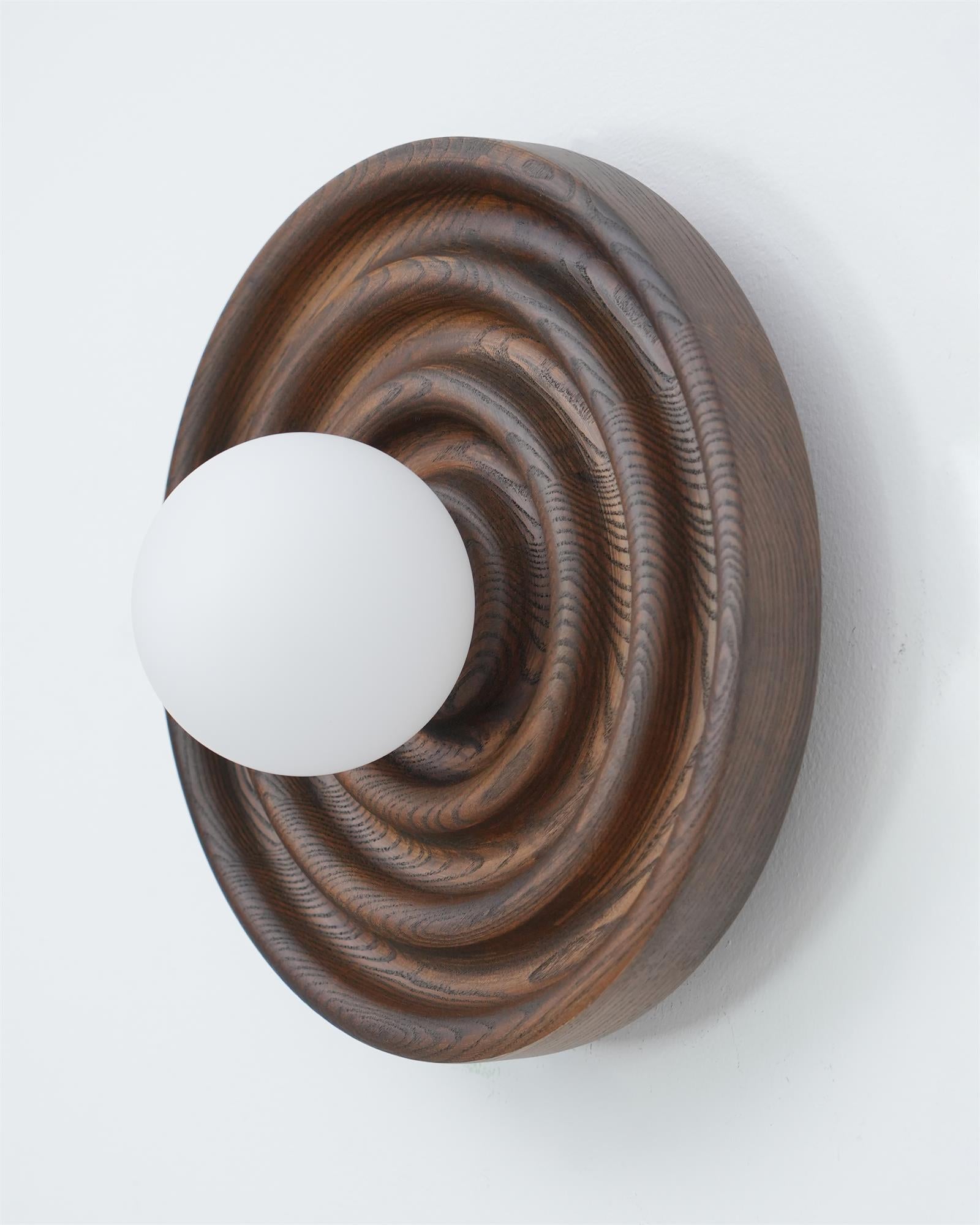 Wall Lamp Ripple with Ash Wood Body and Glass Globe Shade - Lamp Copper