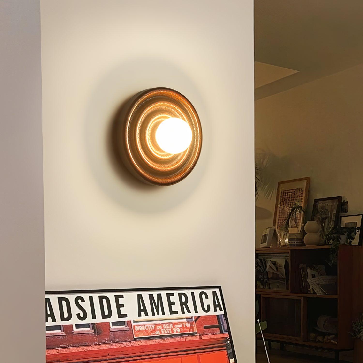 Wall Lamp Ripple with Ash Wood Body and Glass Globe Shade - Lamp Copper
