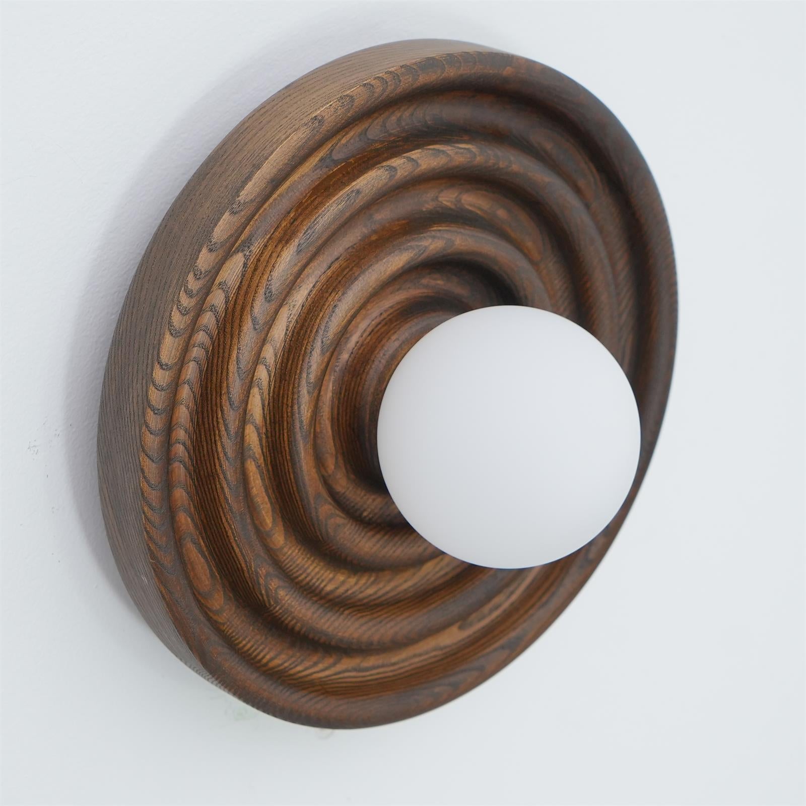 Wall Lamp Ripple with Ash Wood Body and Glass Globe Shade - Lamp Copper