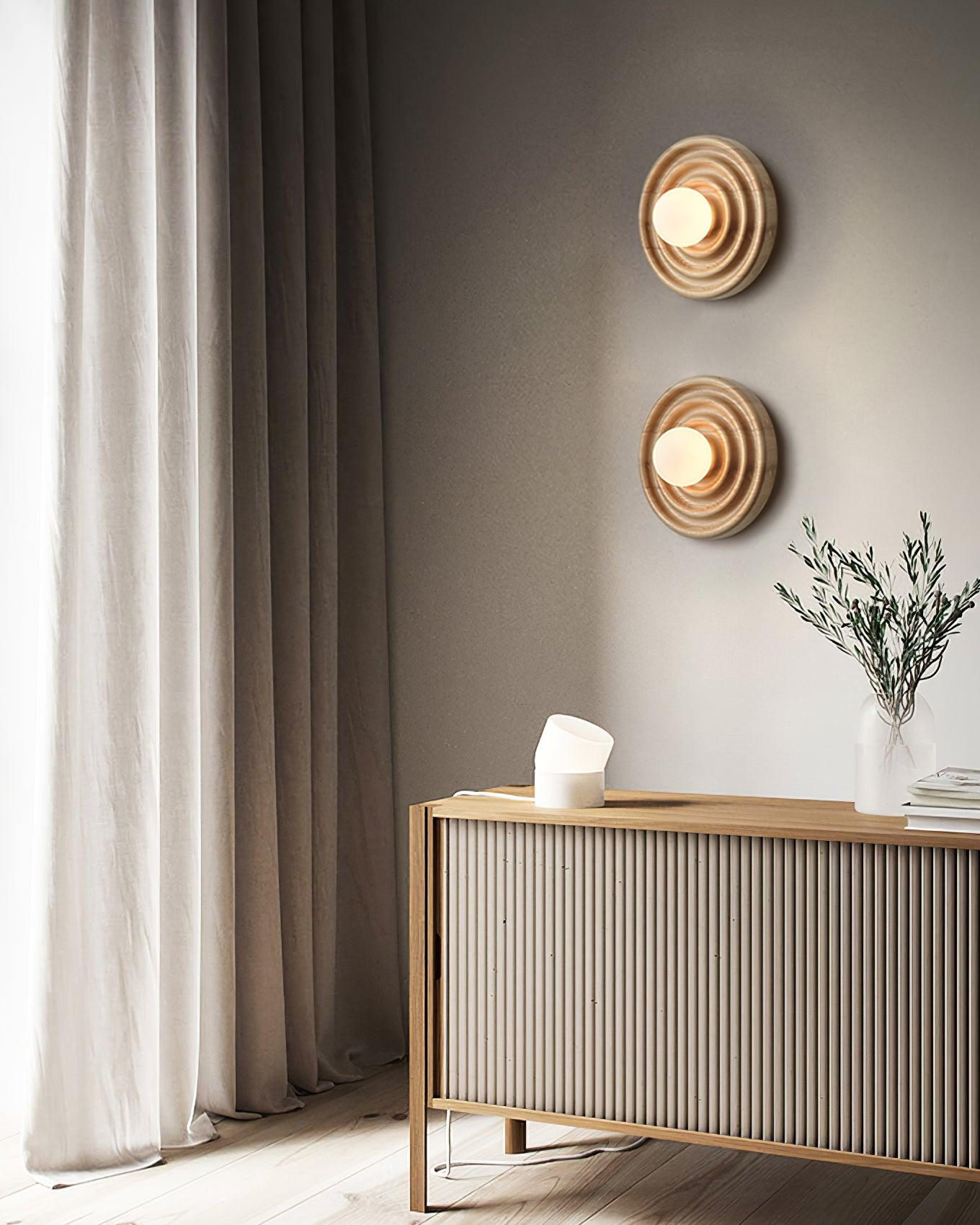 Wall Lamp Ripple with Ash Wood Body and Glass Globe Shade - Lamp Copper