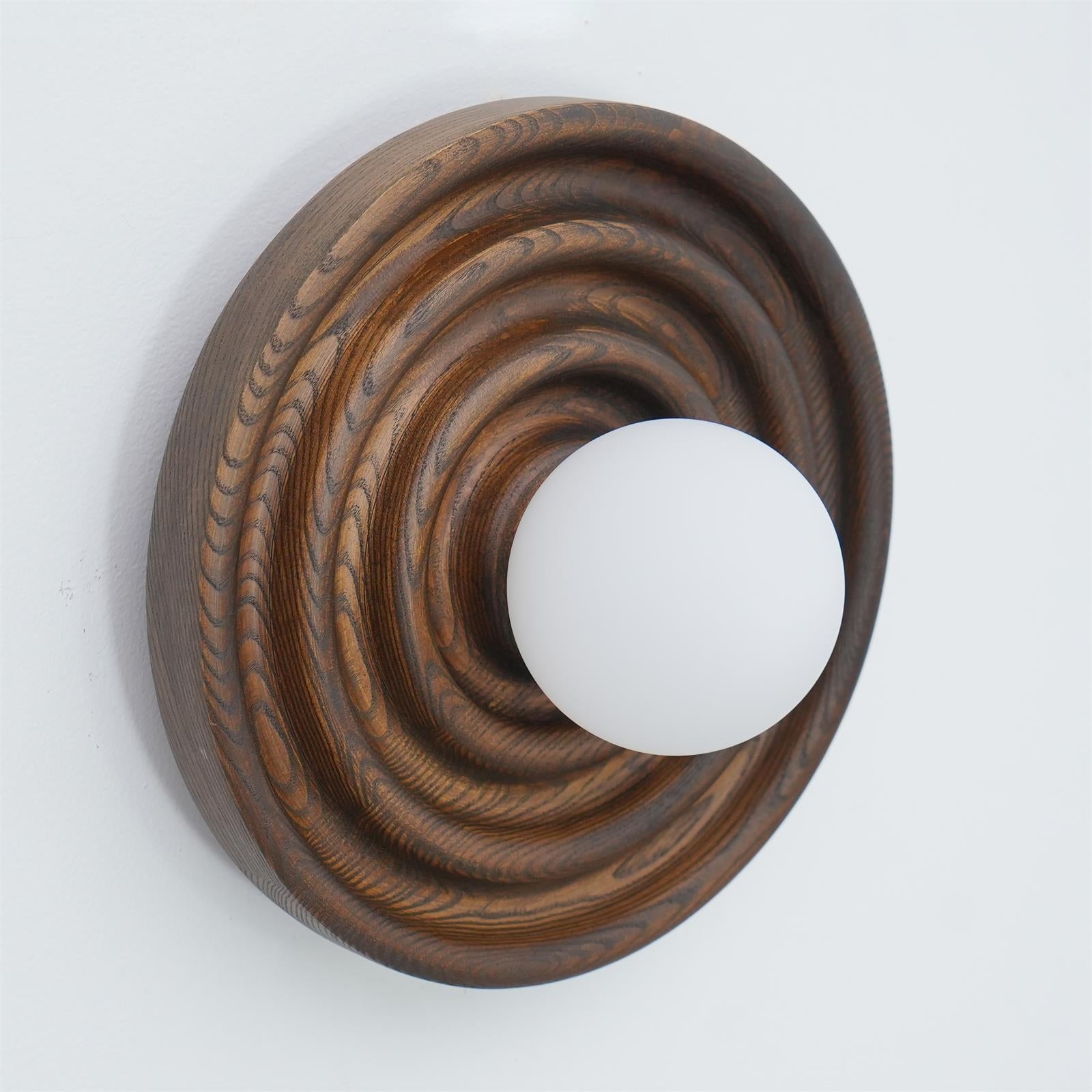 Wall Lamp Ripple with Ash Wood Body and Glass Globe Shade - Lamp Copper