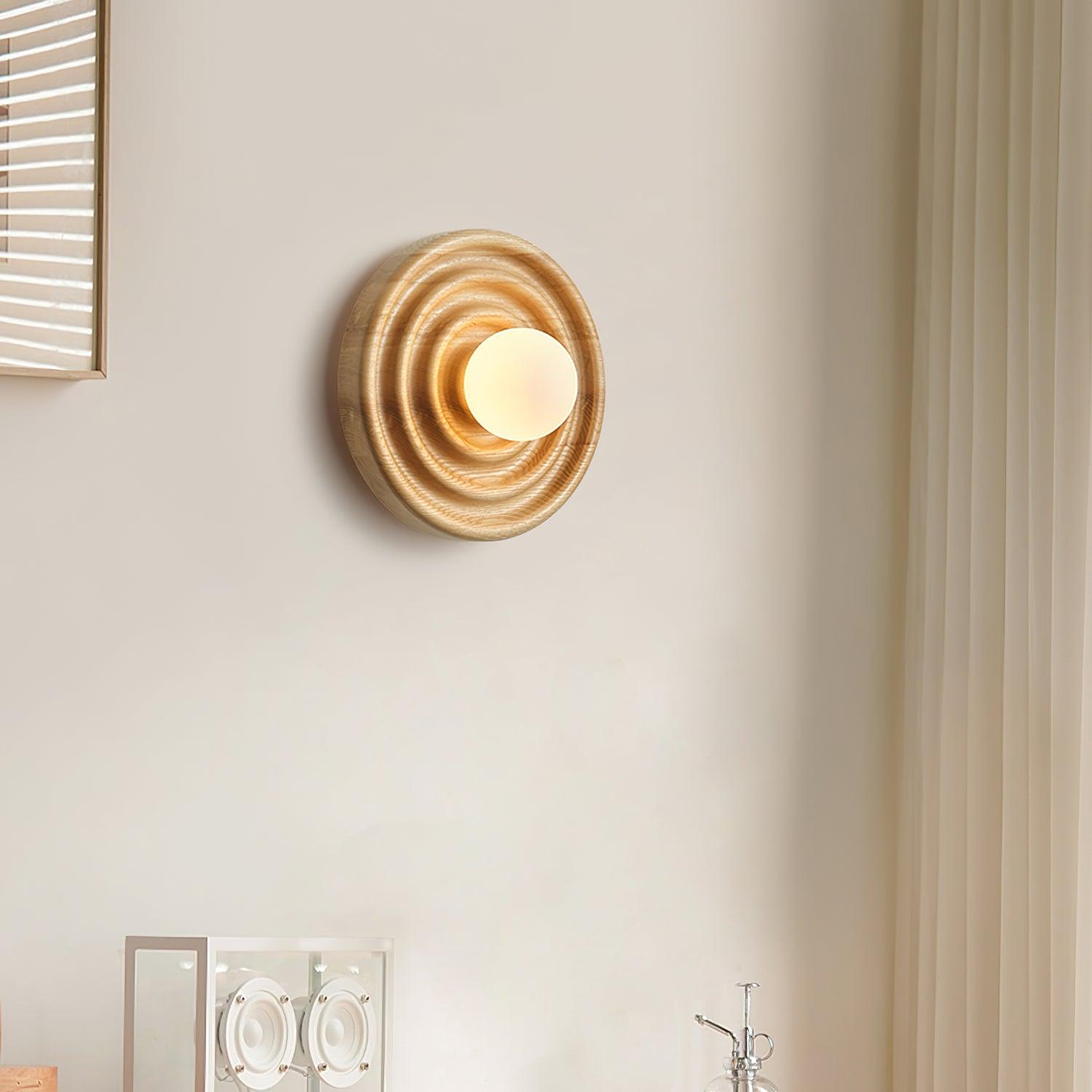 Wall Lamp Ripple with Ash Wood Body and Glass Globe Shade - Lamp Copper