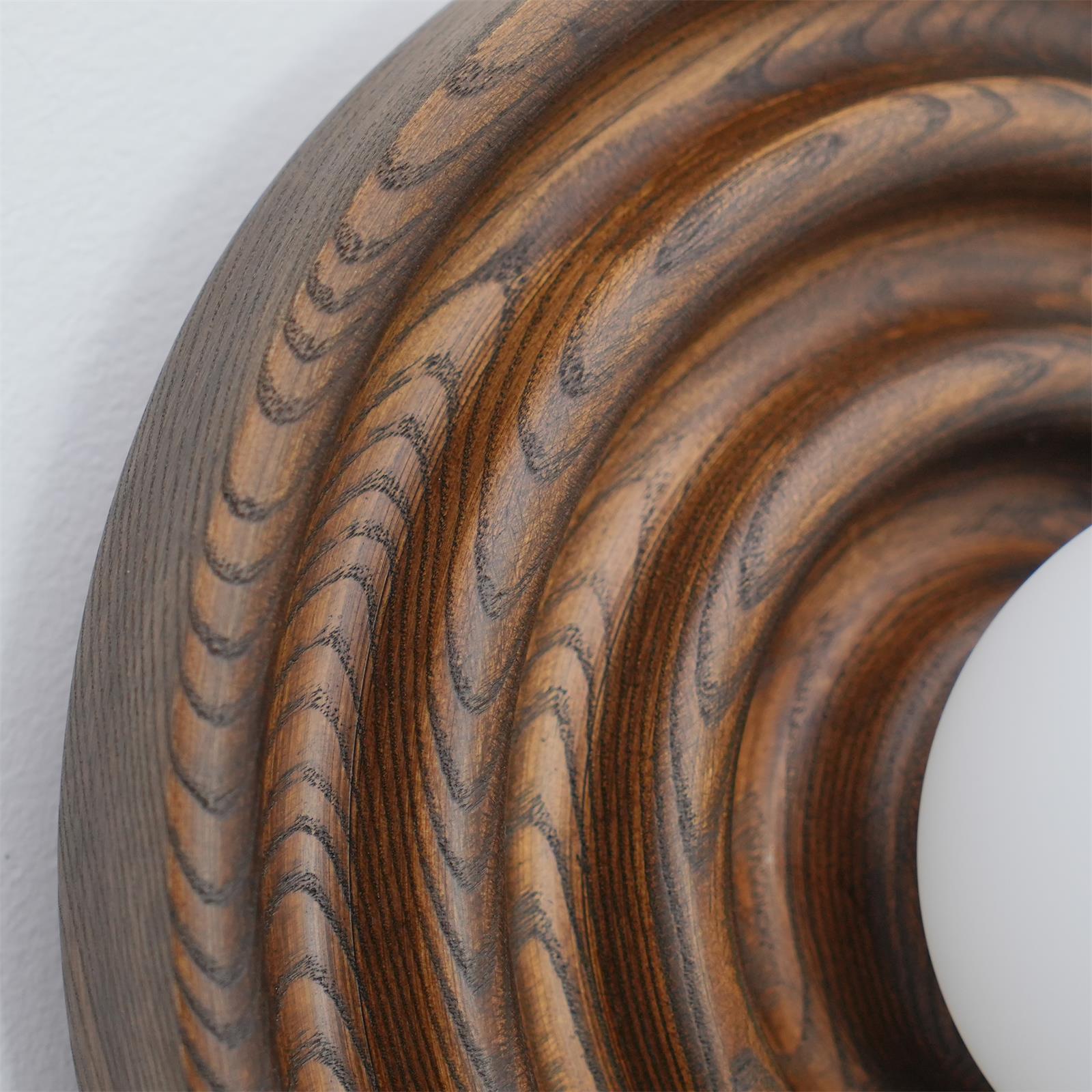 Wall Lamp Ripple with Ash Wood Body and Glass Globe Shade - Lamp Copper