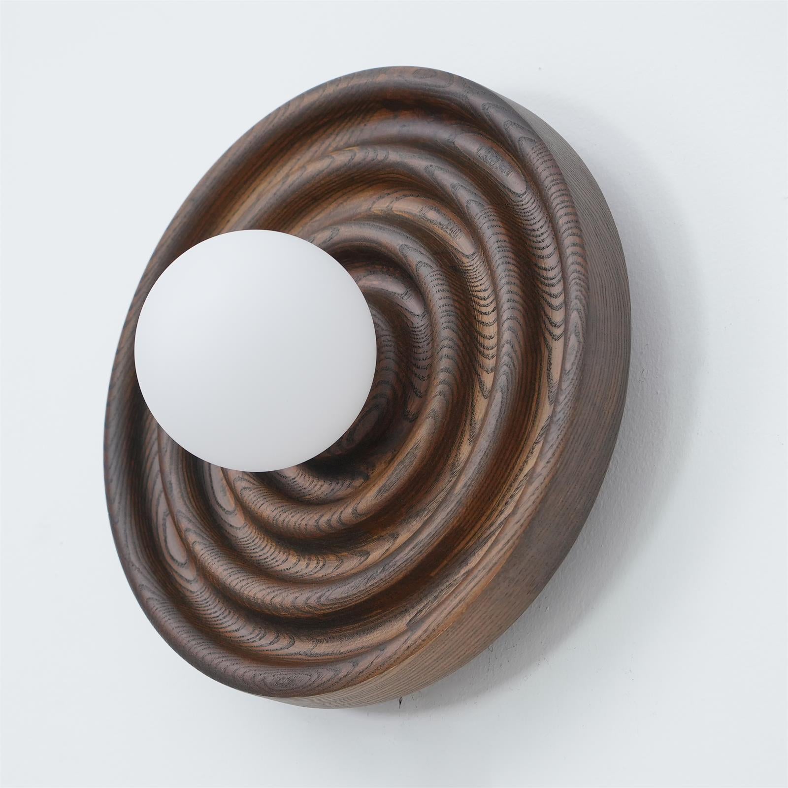 Wall Lamp Ripple with Ash Wood Body and Glass Globe Shade - Lamp Copper