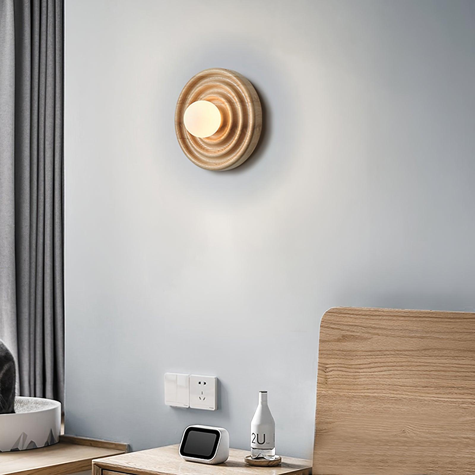 Wall Lamp Ripple with Ash Wood Body and Glass Globe Shade - Lamp Copper