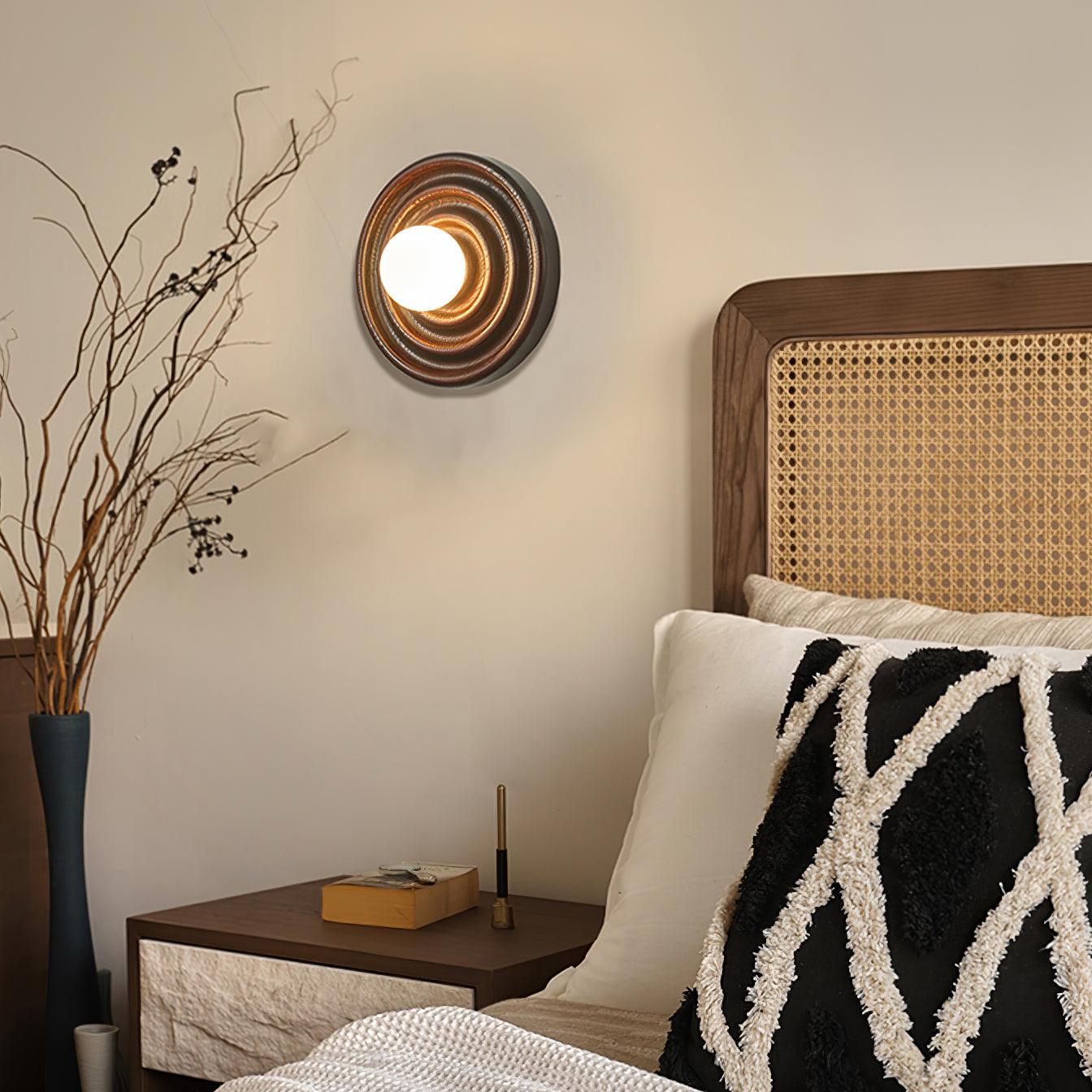 Wall Lamp Ripple with Ash Wood Body and Glass Globe Shade - Lamp Copper