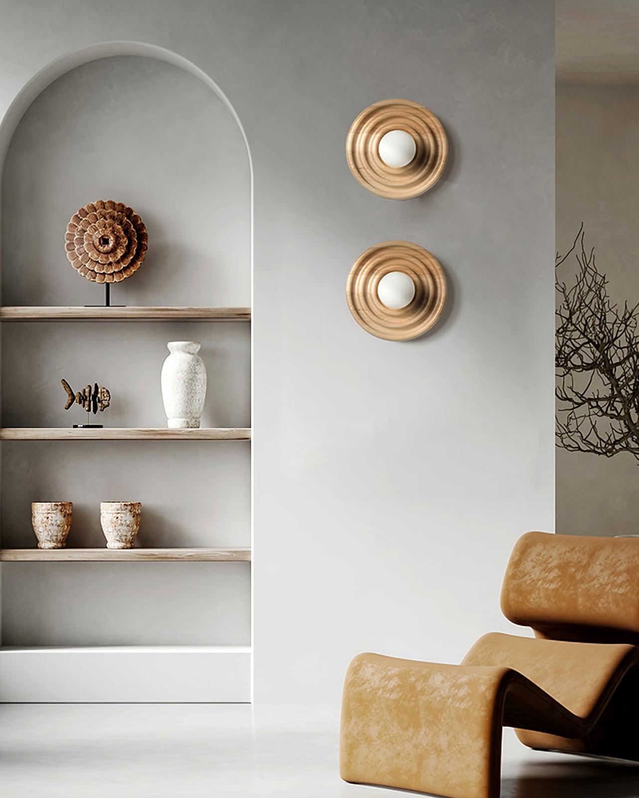 Wall Lamp Ripple with Ash Wood Body and Glass Globe Shade - Lamp Copper