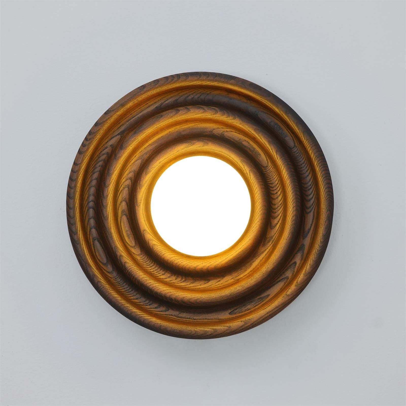 Wall Lamp Ripple with Ash Wood Body and Glass Globe Shade - Lamp Copper