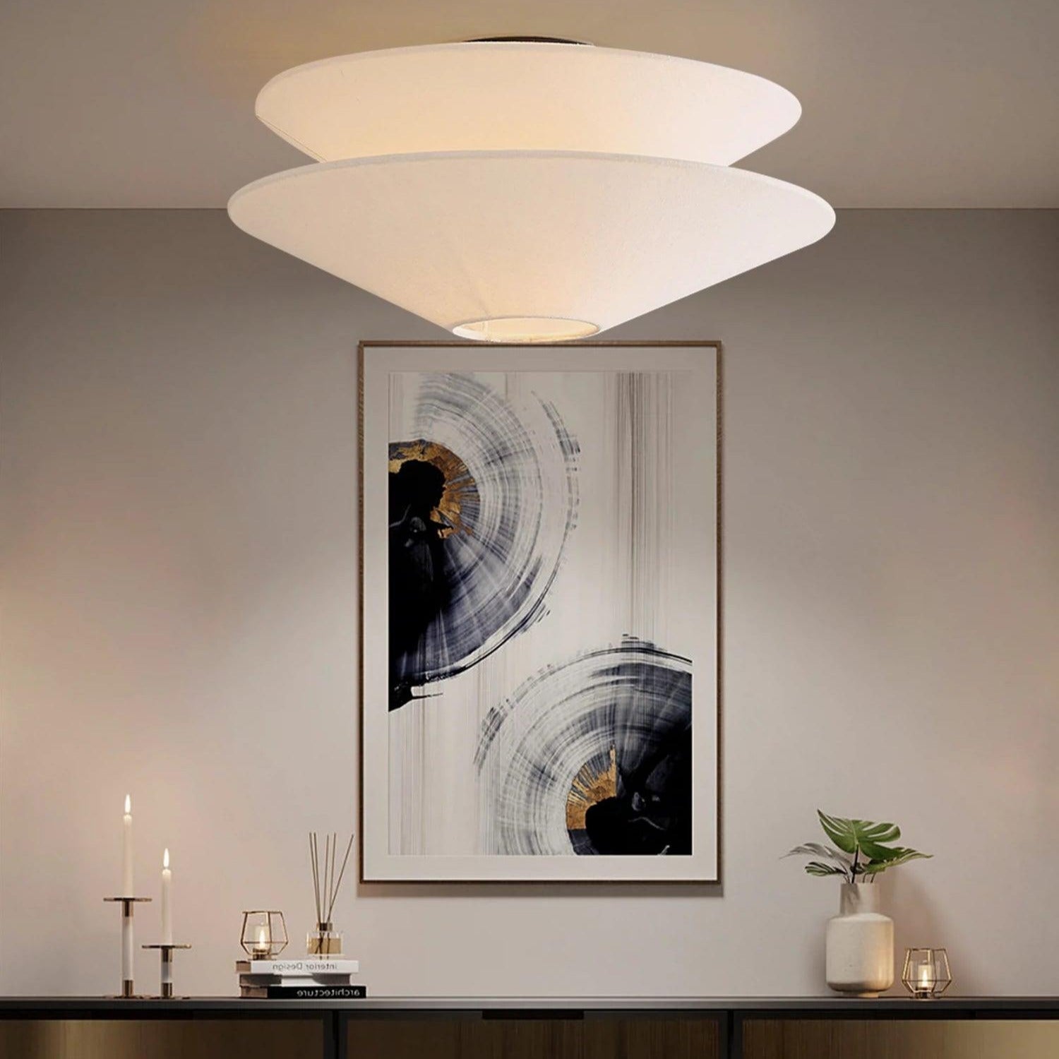 Lina Ceiling Light Double Cone Fabric - Lamp Copper