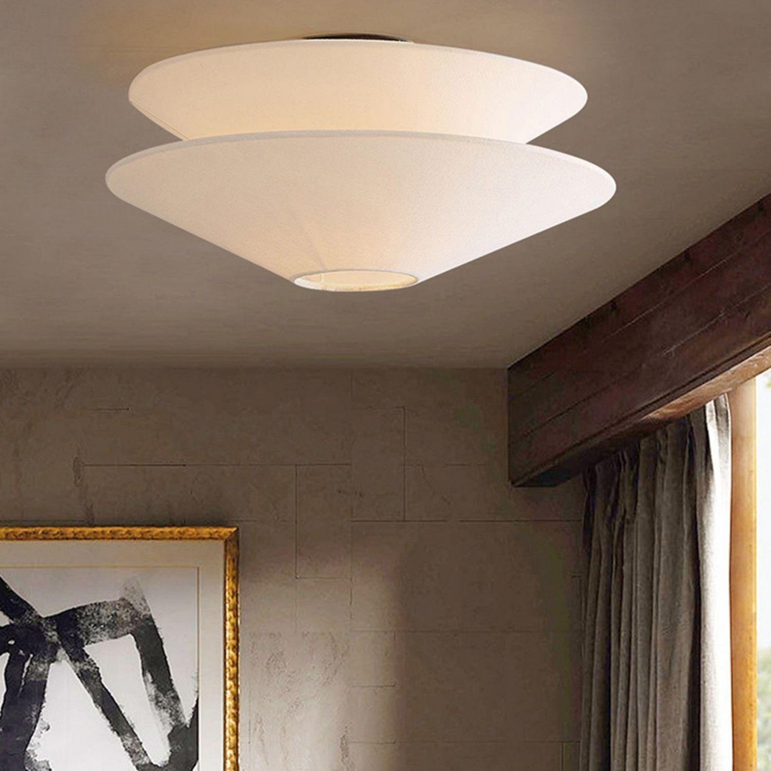 Lina Ceiling Light Double Cone Fabric - Lamp Copper