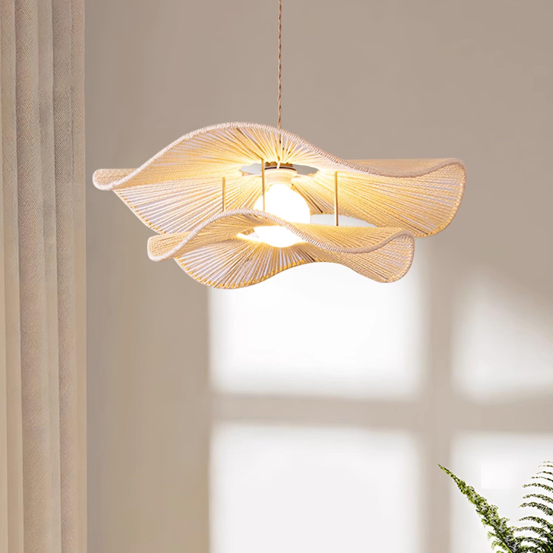 Ondra Wave Rattan Pendant Light - Lamp Copper