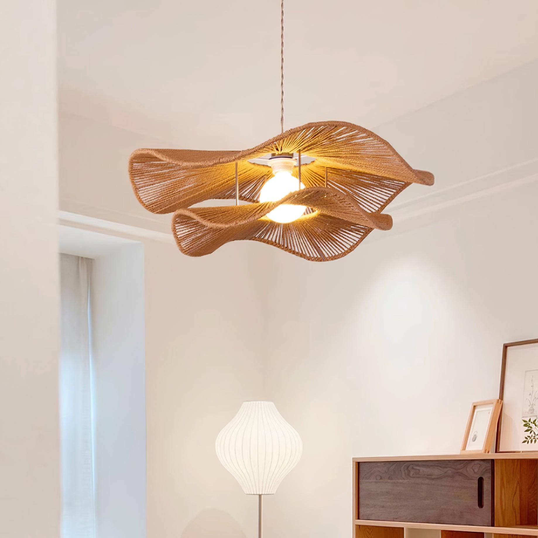 Ondra Wave Rattan Pendant Light - Lamp Copper