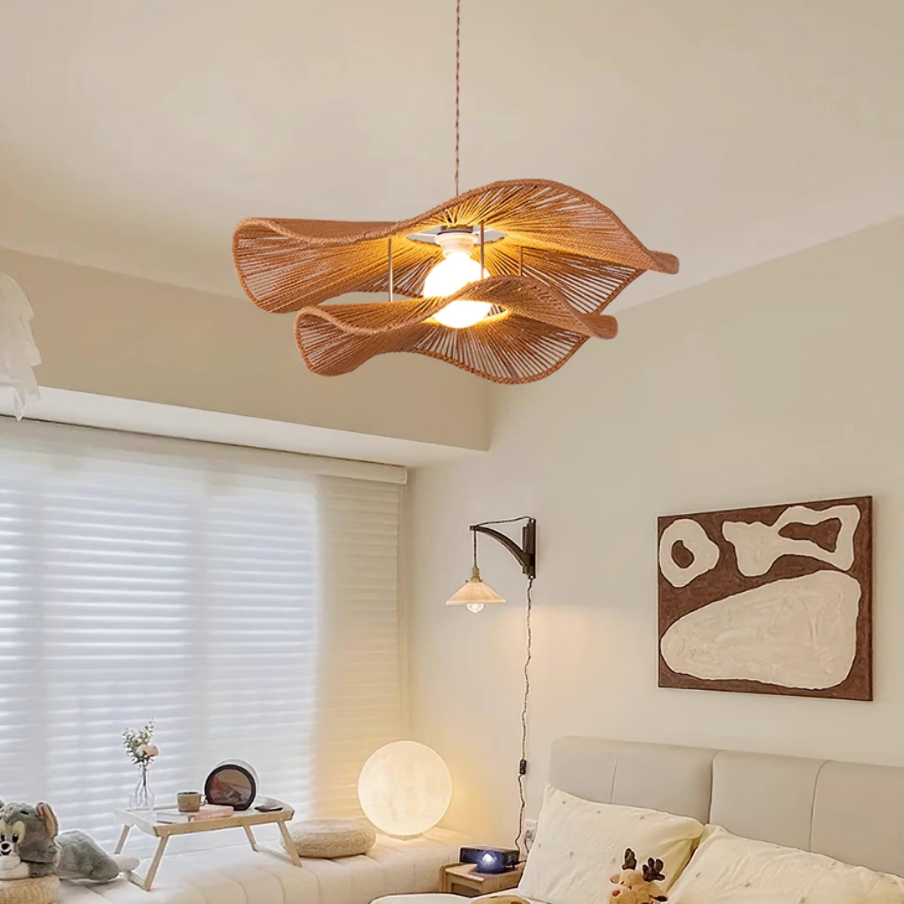 Ondra Wave Rattan Pendant Light - Lamp Copper