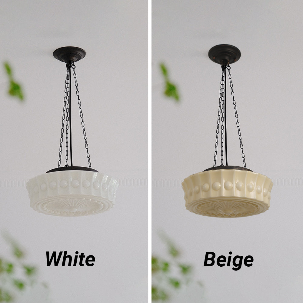 Valentina Vintage French Country Dome Pendant Light, White/Beige - Lamp Copper