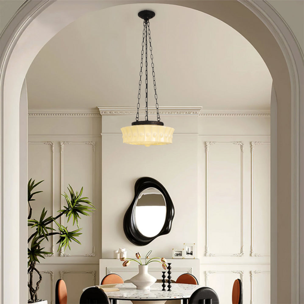 Valentina Vintage French Country Dome Pendant Light, White/Beige - Lamp Copper