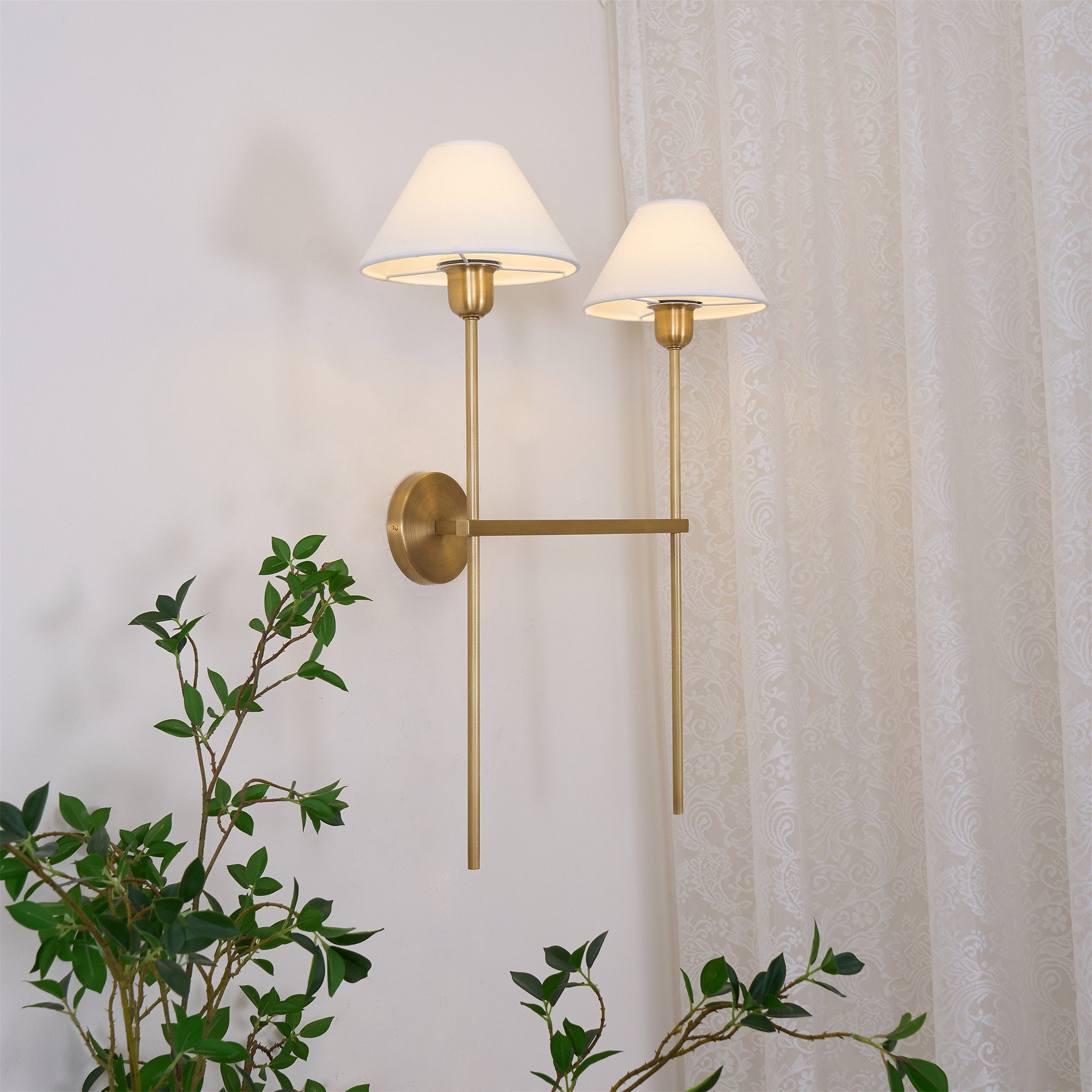 Zosilara Vintage Industrial Brass Fabric Sconce Wall Lamp - Lamp Copper