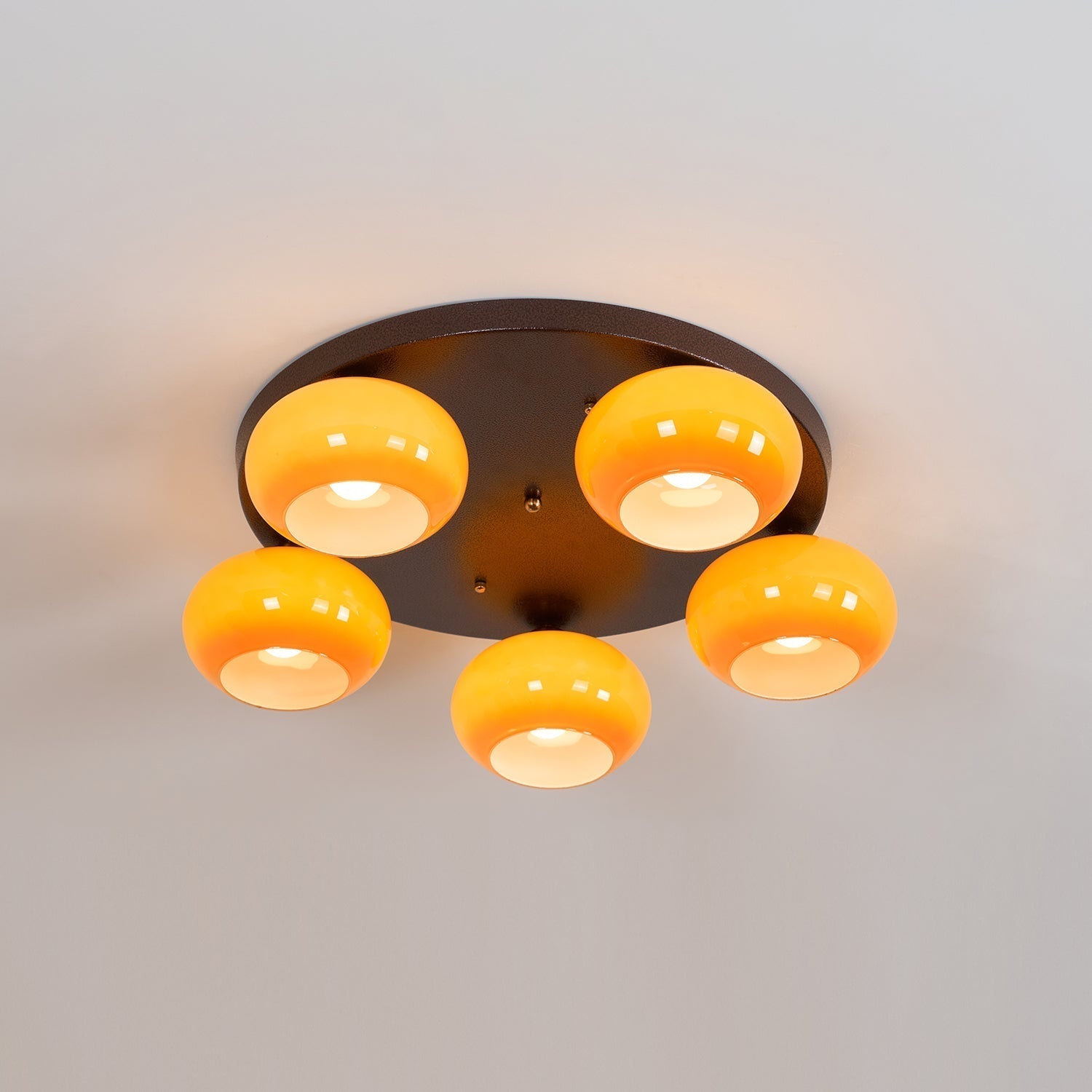 Aurevo 5-Light Amber Glass Flush Mount Ceiling Light - Lamp Copper