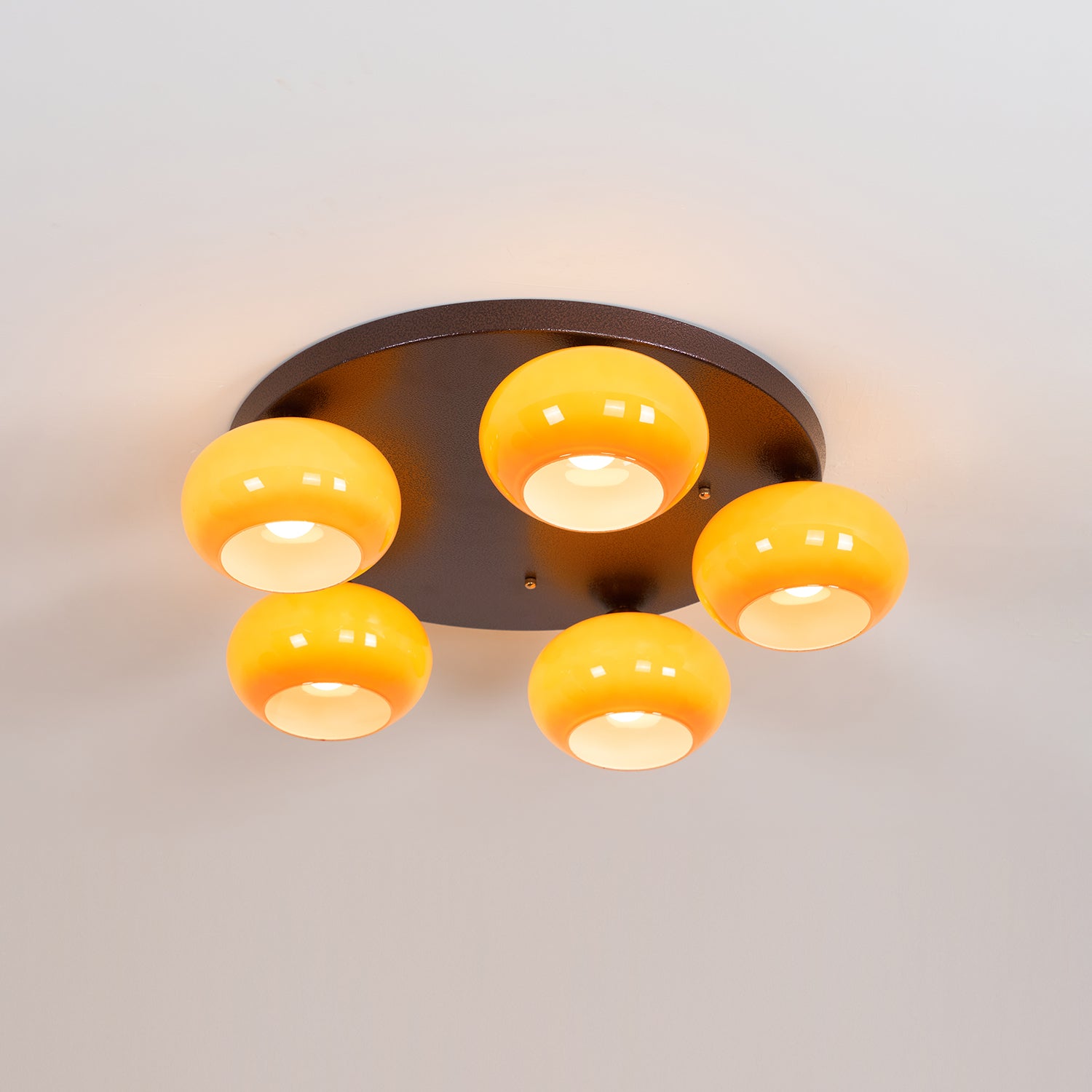 Aurevo 5-Light Amber Glass Flush Mount Ceiling Light - Lamp Copper