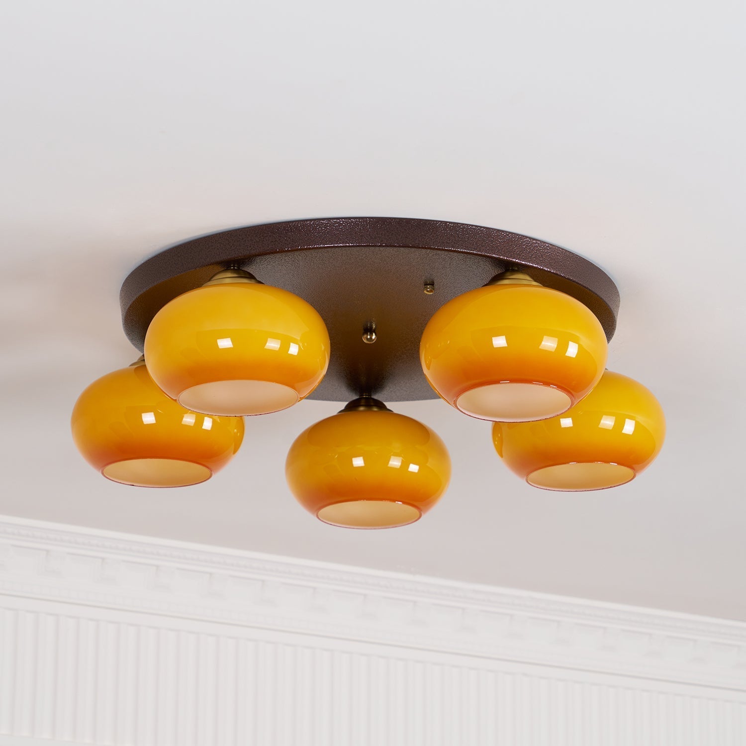 Aurevo 5-Light Amber Glass Flush Mount Ceiling Light - Lamp Copper