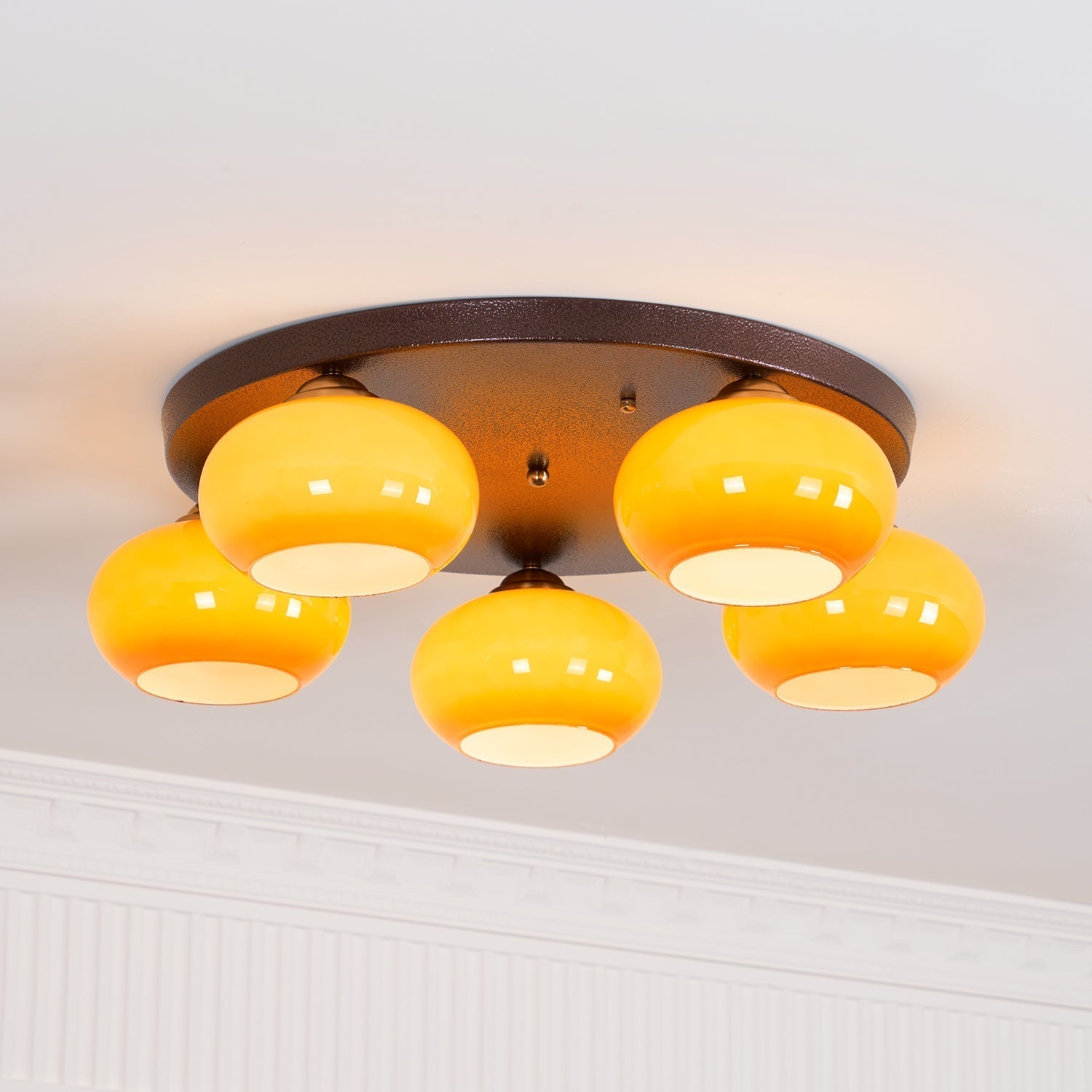 Aurevo 5-Light Amber Glass Flush Mount Ceiling Light - Lamp Copper