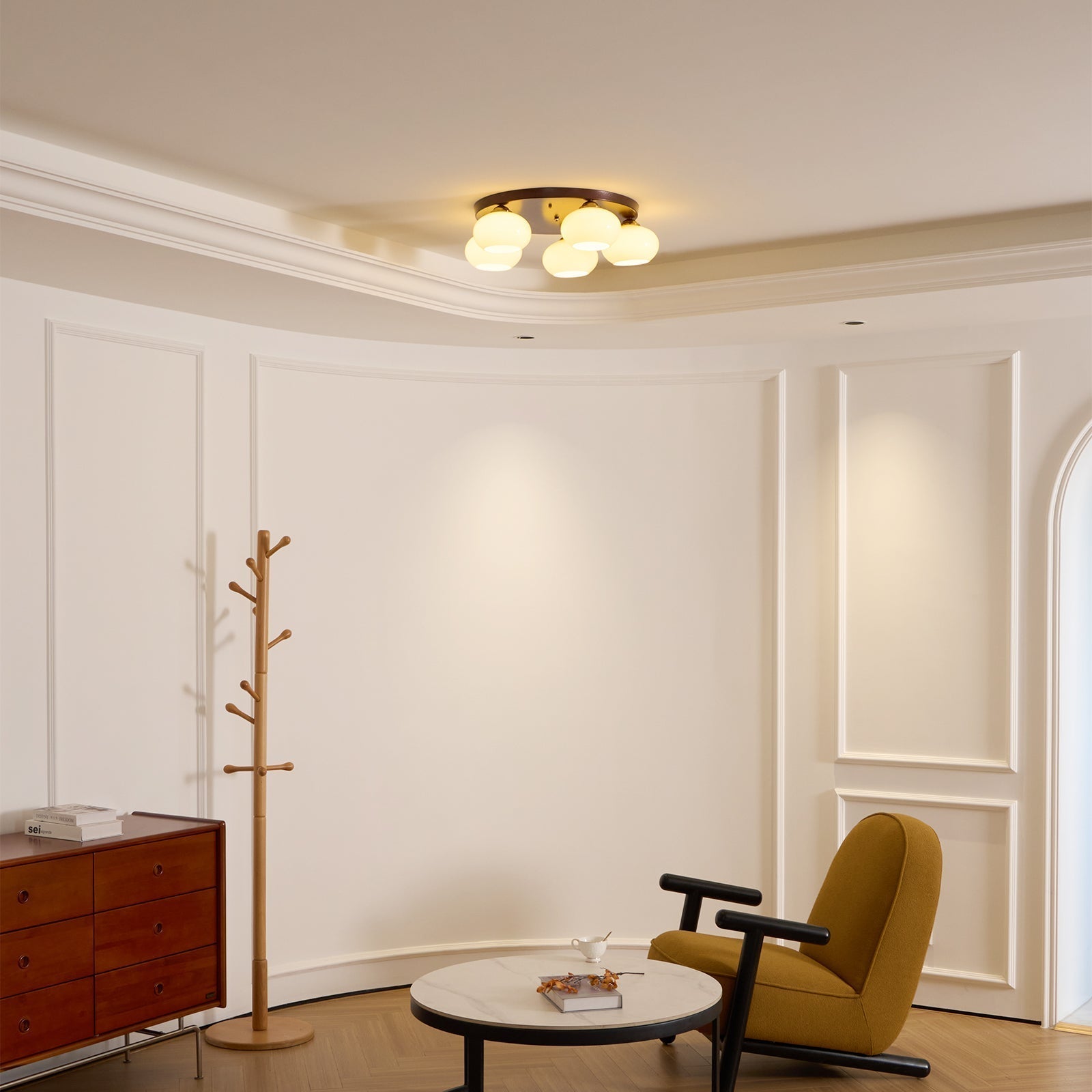 Aurevo 5-Light Amber Glass Flush Mount Ceiling Light - Lamp Copper