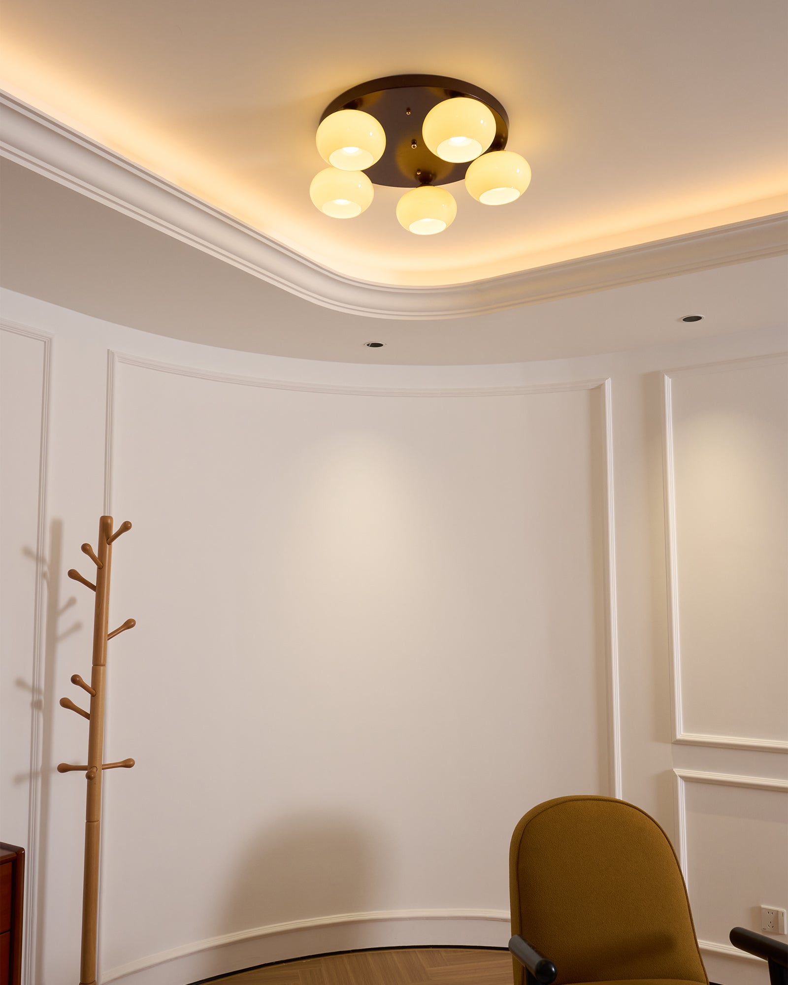 Aurevo 5-Light Amber Glass Flush Mount Ceiling Light - Lamp Copper