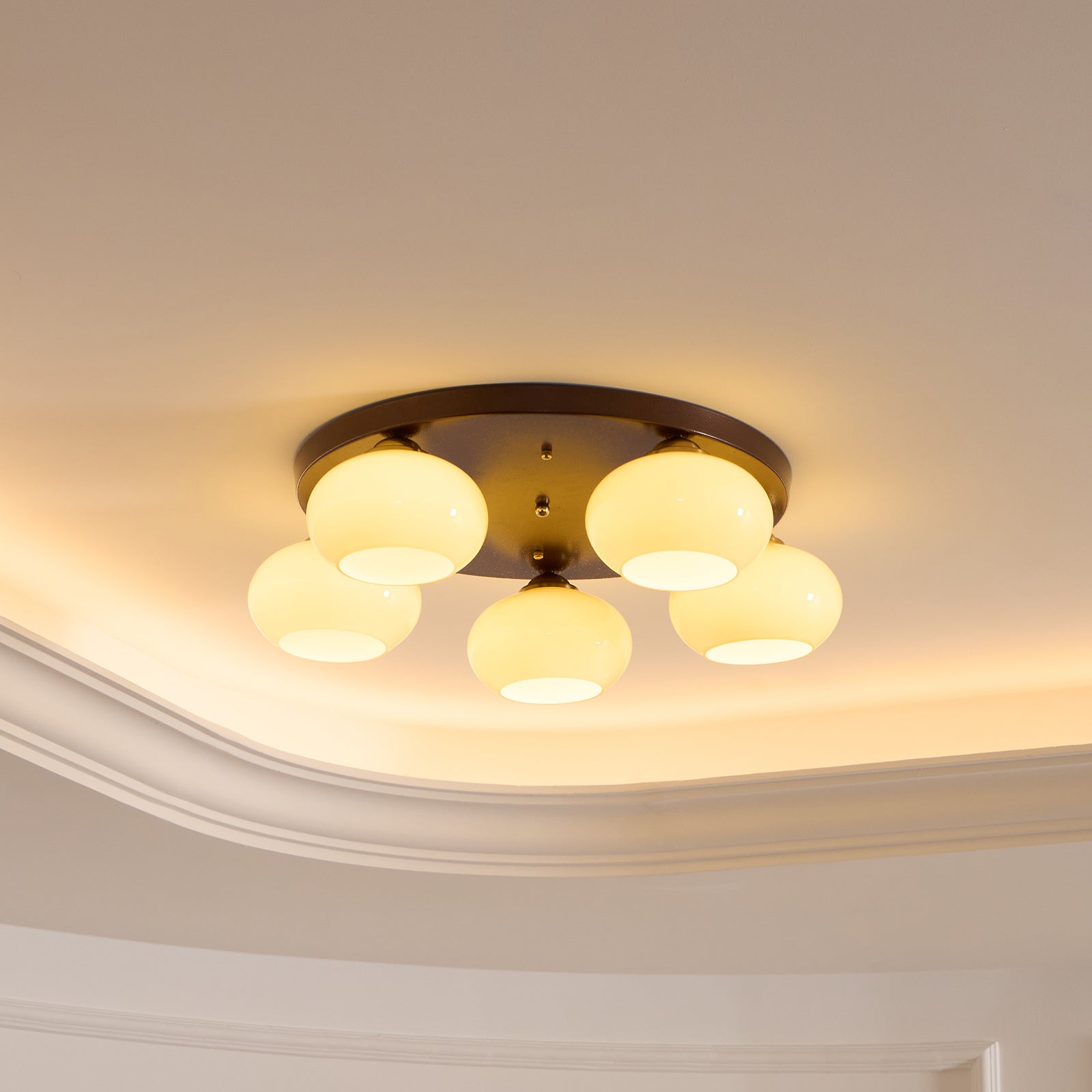 Aurevo 5-Light Amber Glass Flush Mount Ceiling Light - Lamp Copper