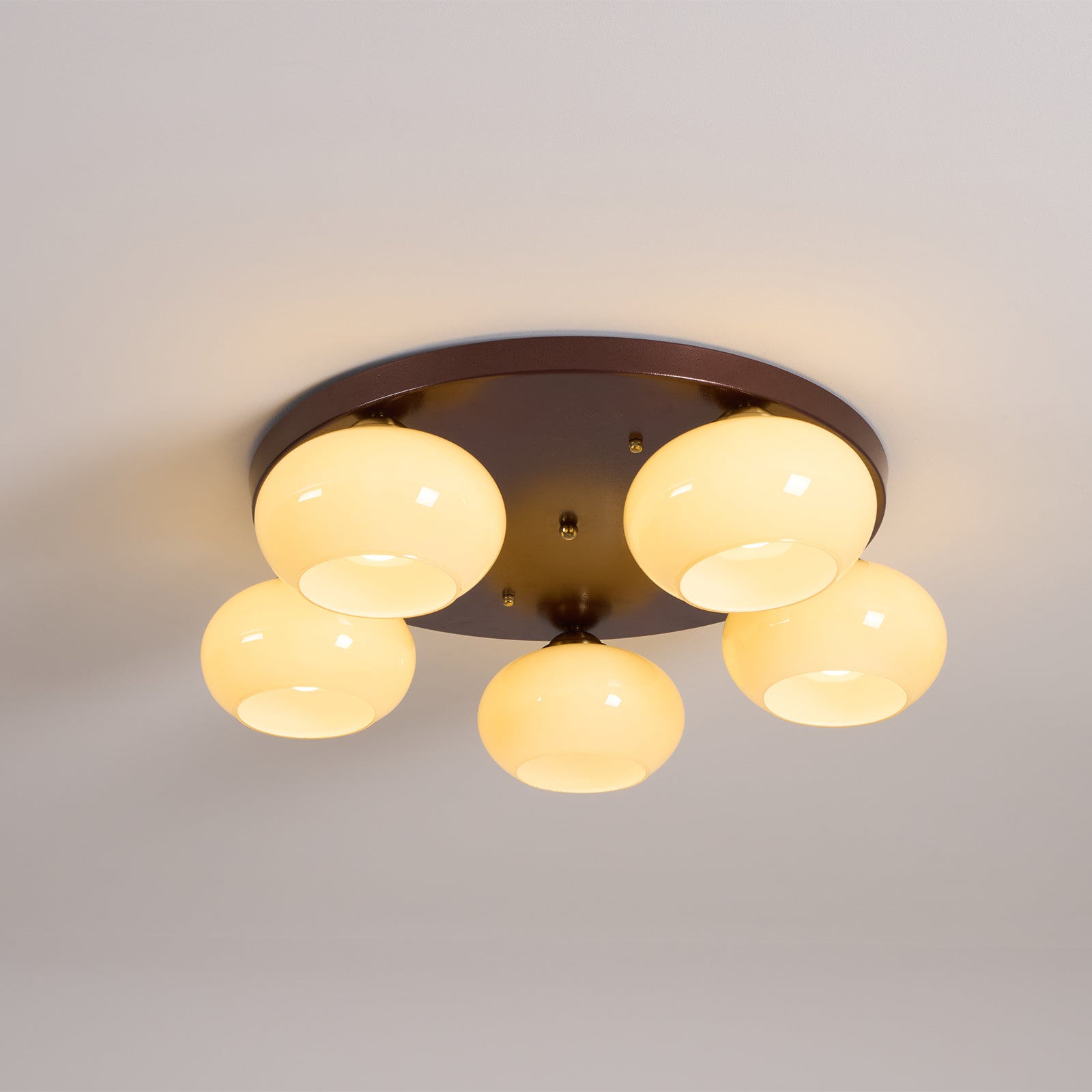 Aurevo 5-Light Amber Glass Flush Mount Ceiling Light - Lamp Copper