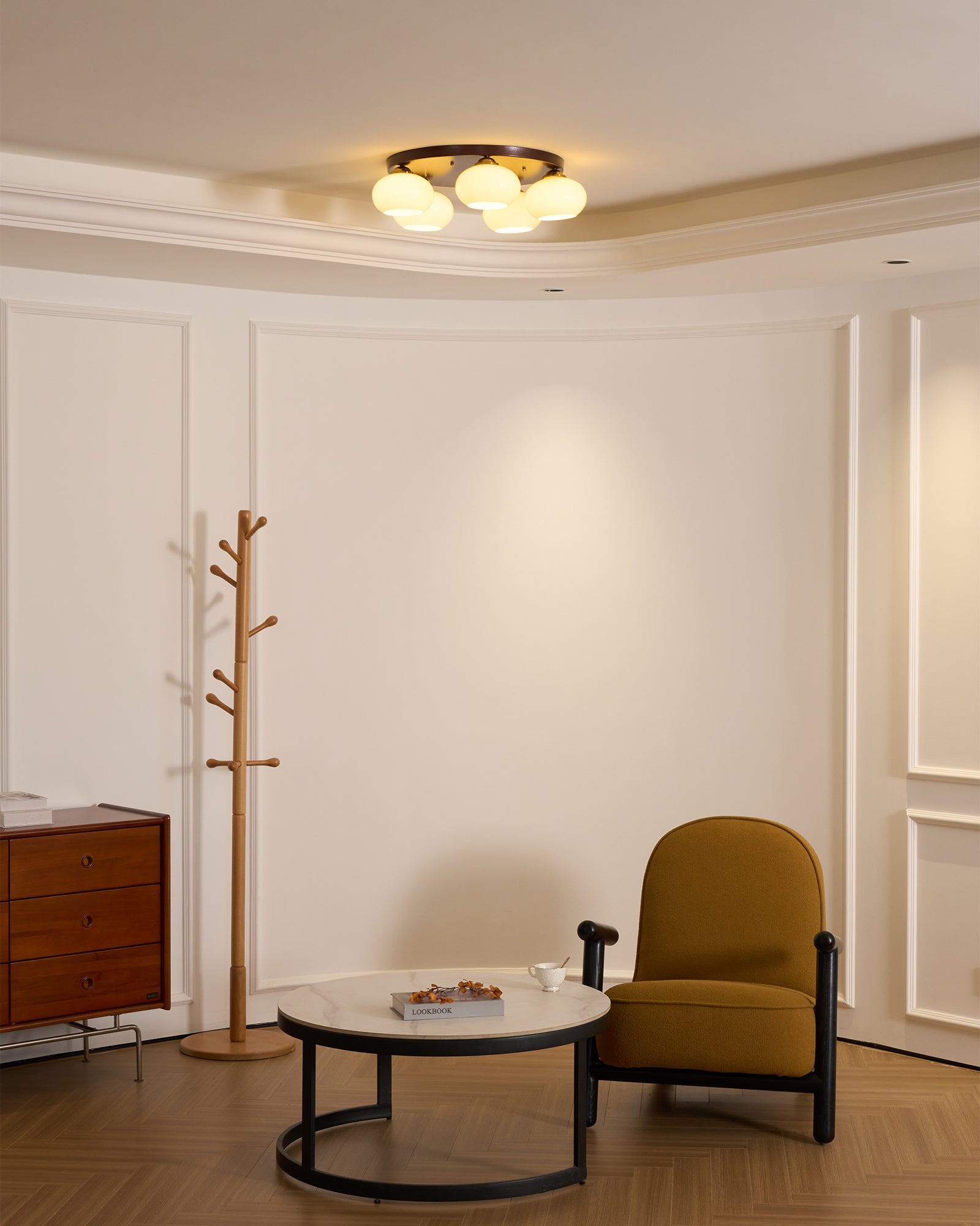 Aurevo 5-Light Amber Glass Flush Mount Ceiling Light - Lamp Copper