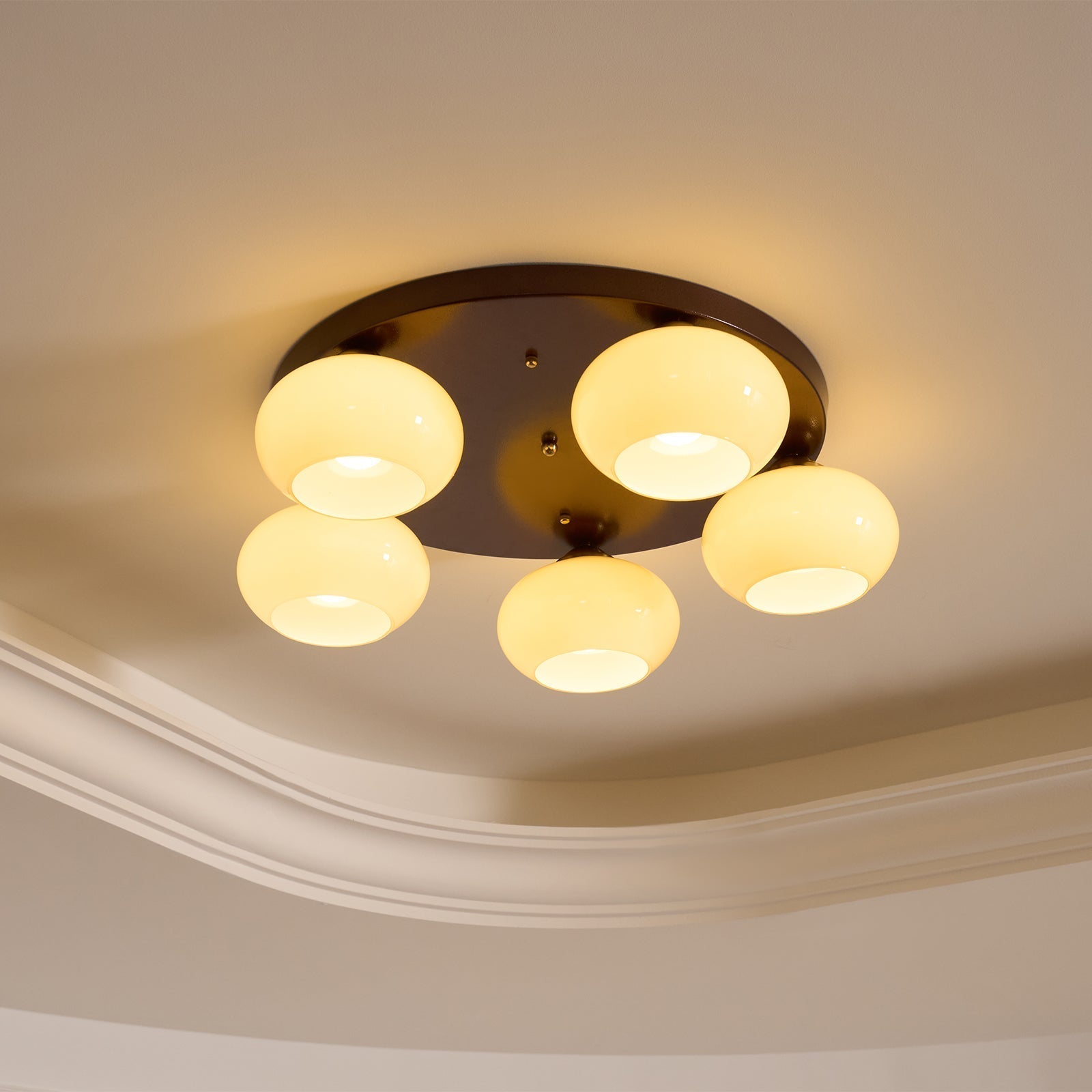 Aurevo 5-Light Amber Glass Flush Mount Ceiling Light - Lamp Copper