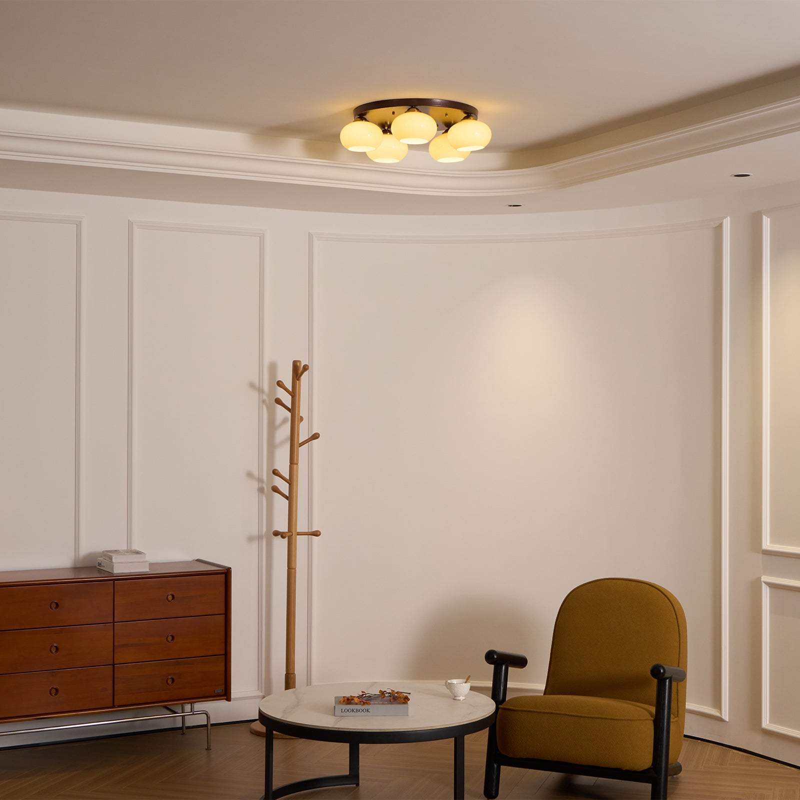Aurevo 5-Light Amber Glass Flush Mount Ceiling Light - Lamp Copper