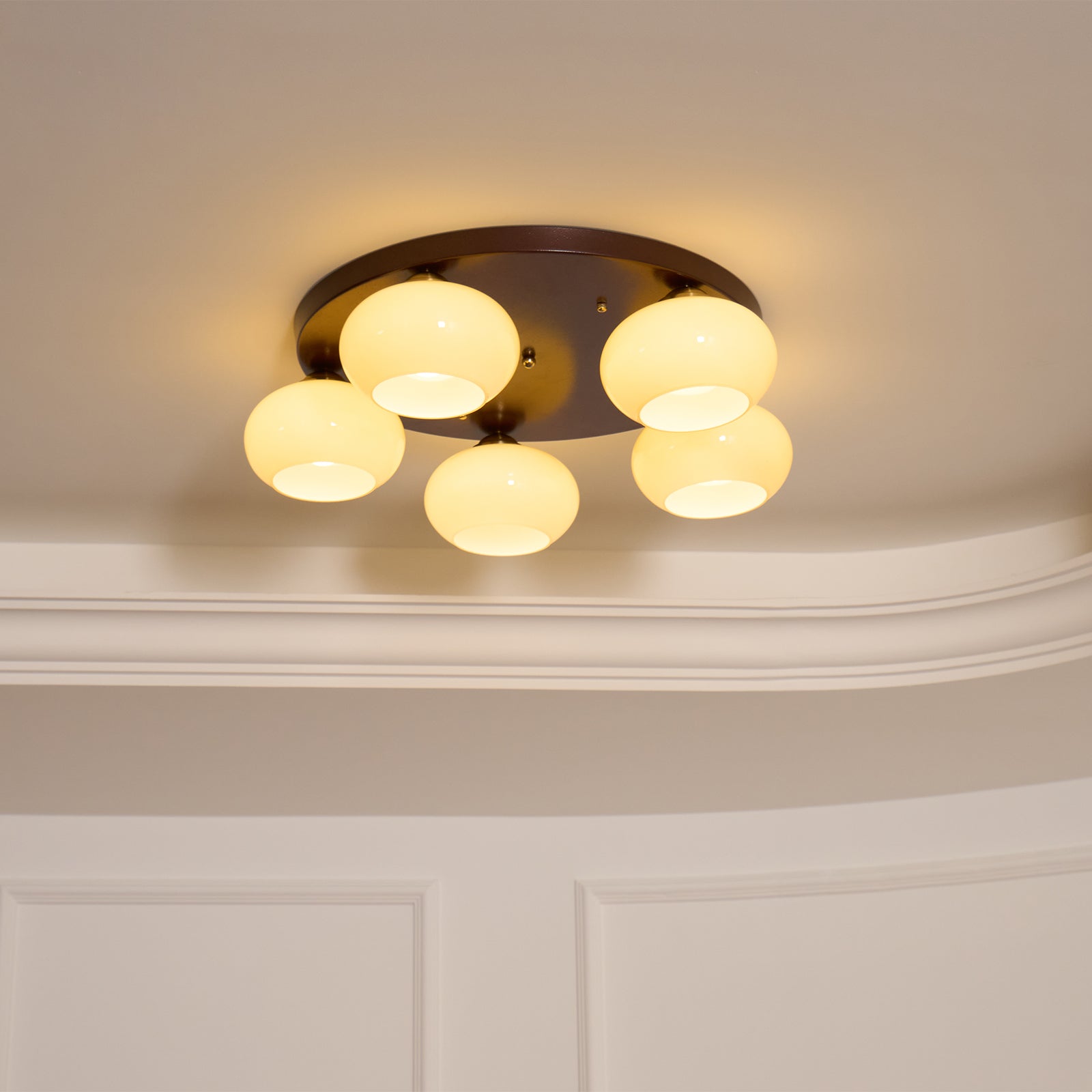 Aurevo 5-Light Amber Glass Flush Mount Ceiling Light - Lamp Copper