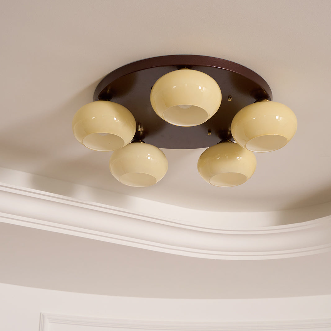 Aurevo 5-Light Amber Glass Flush Mount Ceiling Light - Lamp Copper