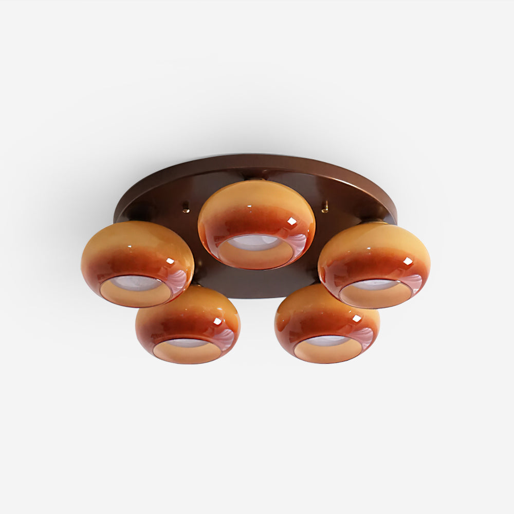 Aurevo 5-Light Amber Glass Flush Mount Ceiling Light - Lamp Copper