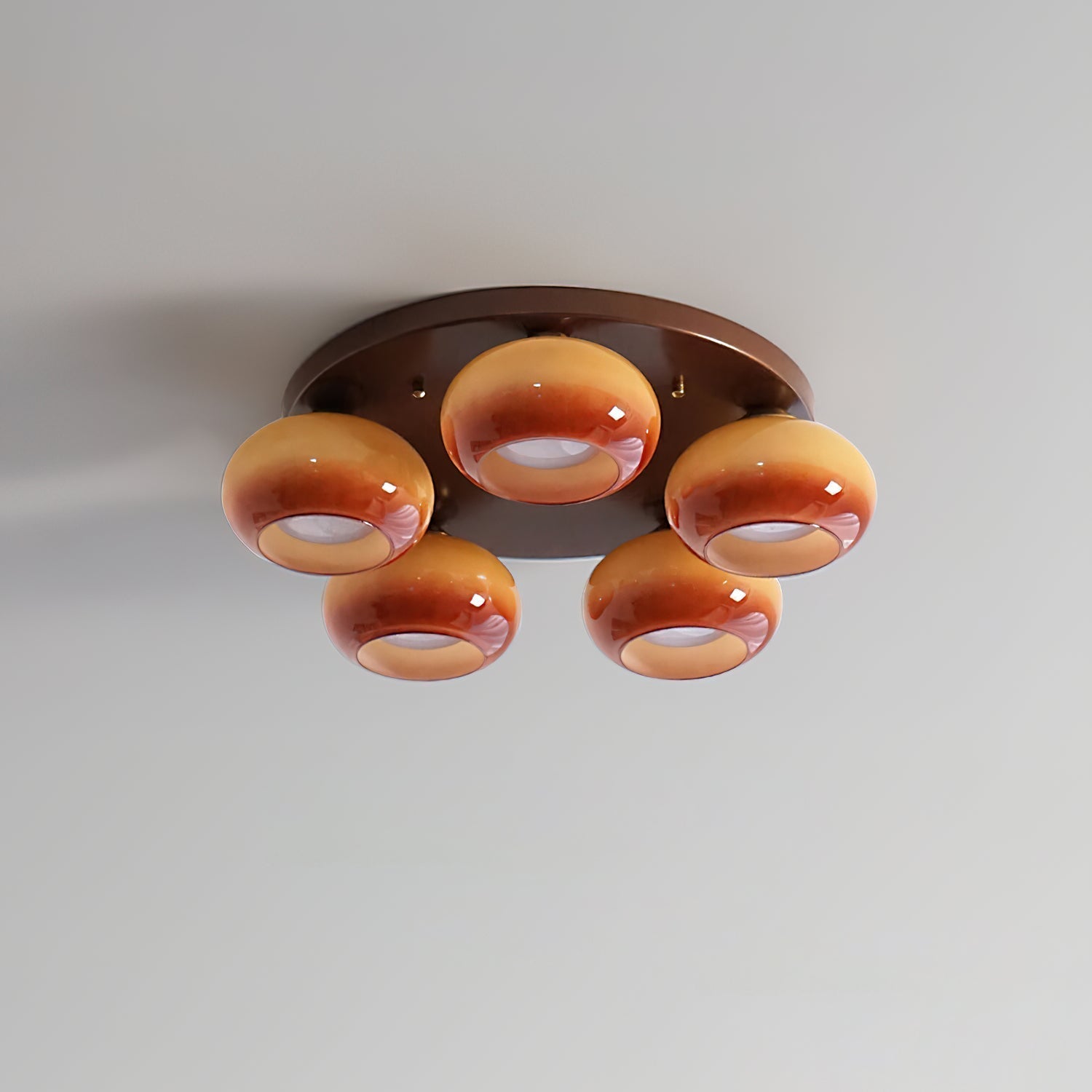 Aurevo 5-Light Amber Glass Flush Mount Ceiling Light - Lamp Copper