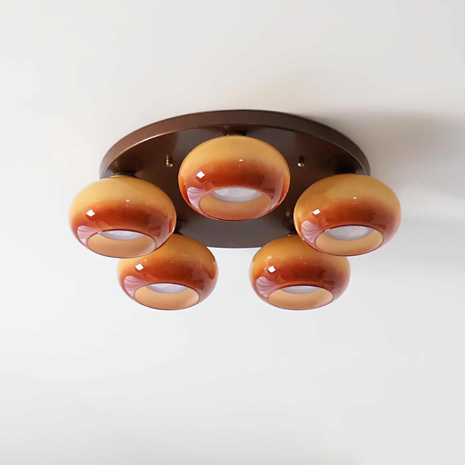 Aurevo 5-Light Amber Glass Flush Mount Ceiling Light - Lamp Copper