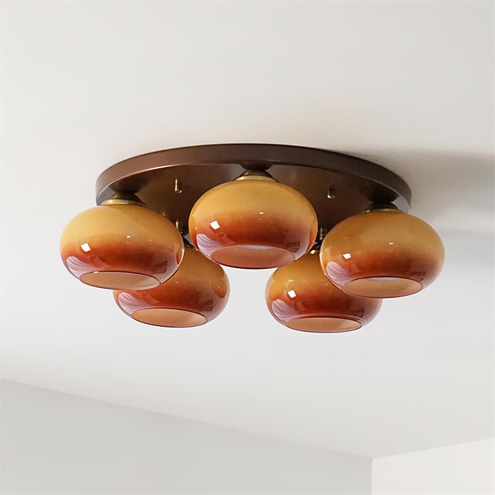 Aurevo 5-Light Amber Glass Flush Mount Ceiling Light - Lamp Copper