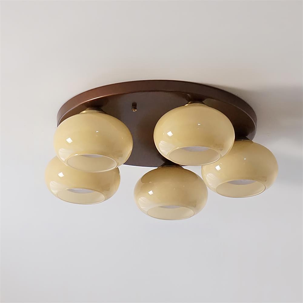 Aurevo 5-Light Amber Glass Flush Mount Ceiling Light - Lamp Copper