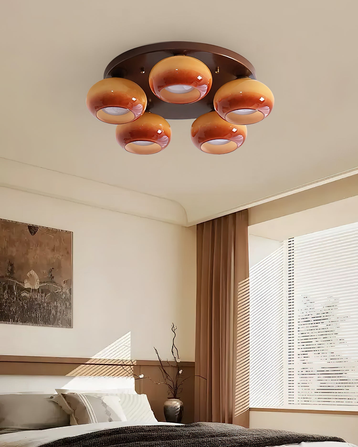 Aurevo 5-Light Amber Glass Flush Mount Ceiling Light - Lamp Copper
