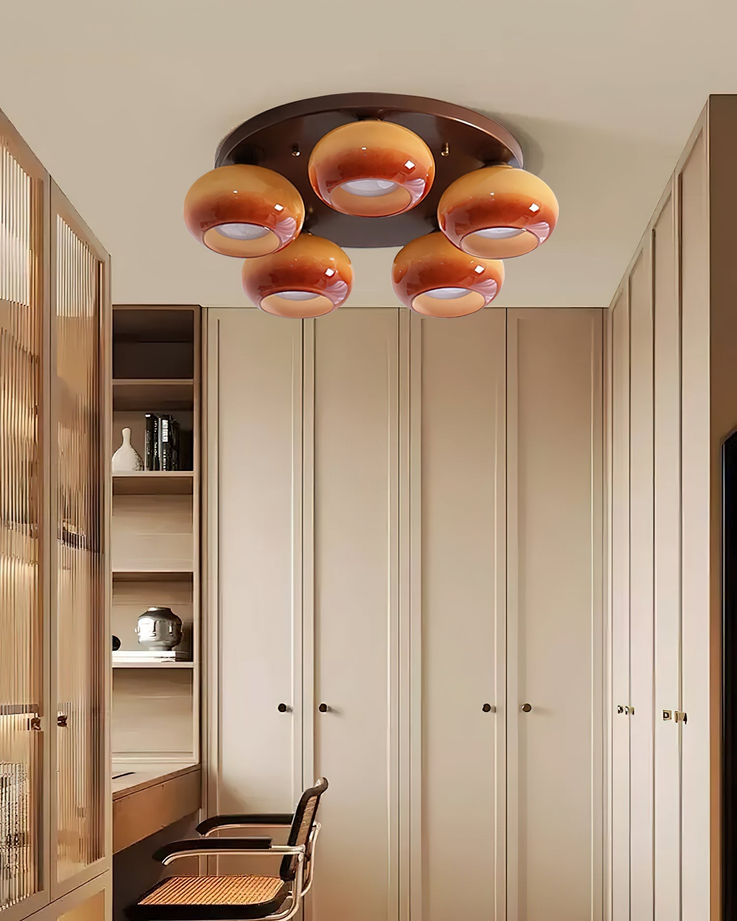 Aurevo 5-Light Amber Glass Flush Mount Ceiling Light - Lamp Copper