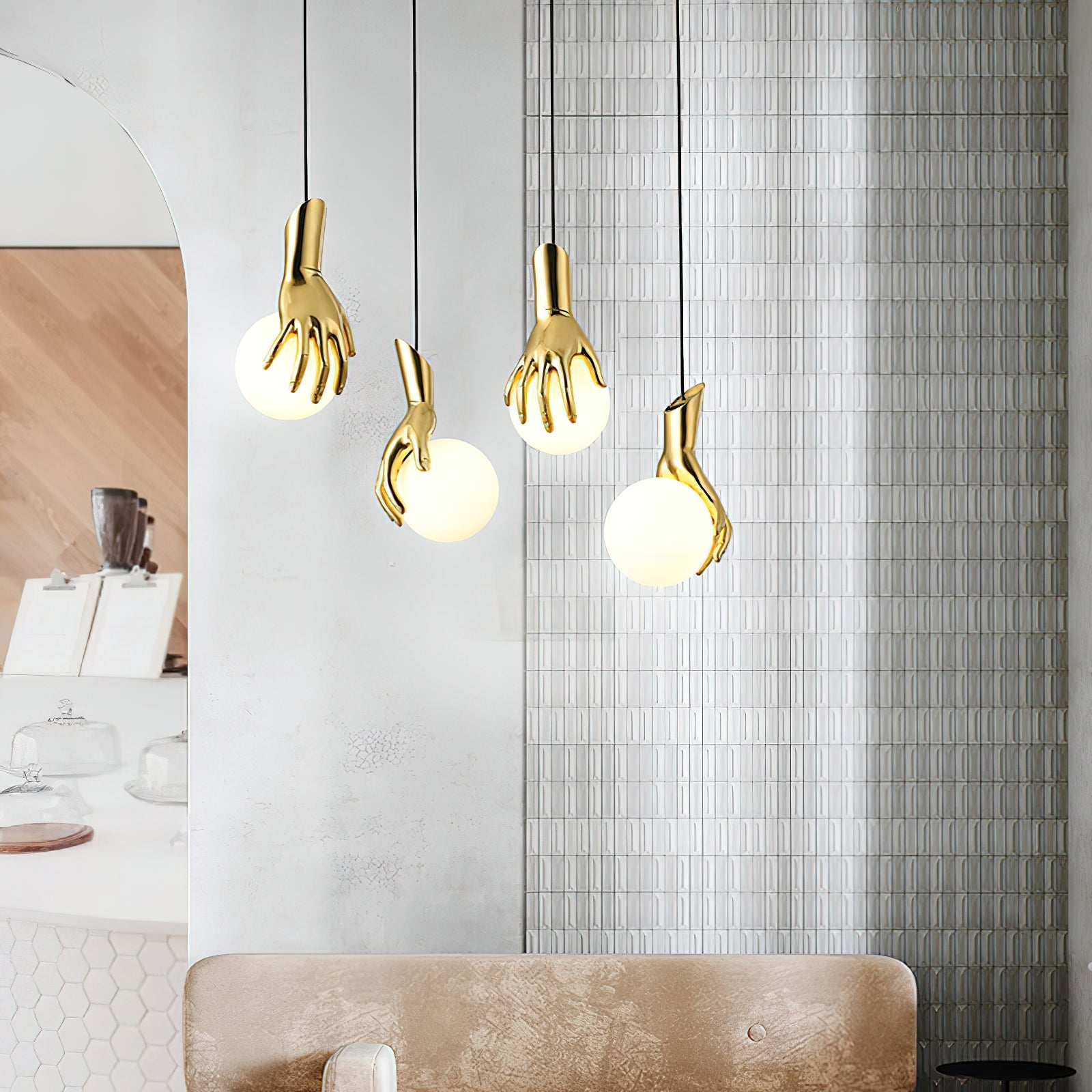 Avnorira Hand Holding Globe Brass Glass Pendant Light - Lamp Copper