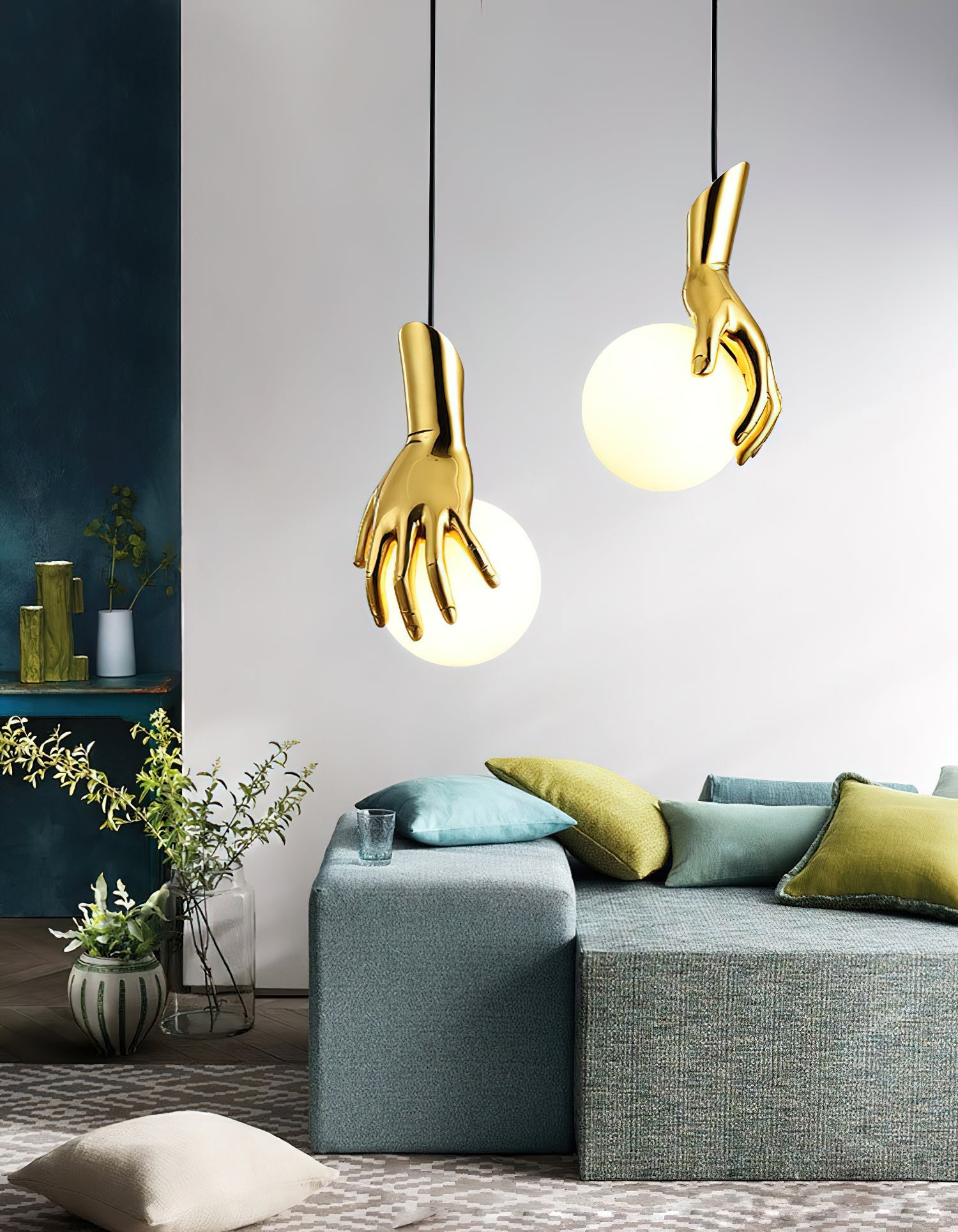 Avnorira Hand Holding Globe Brass Glass Pendant Light - Lamp Copper