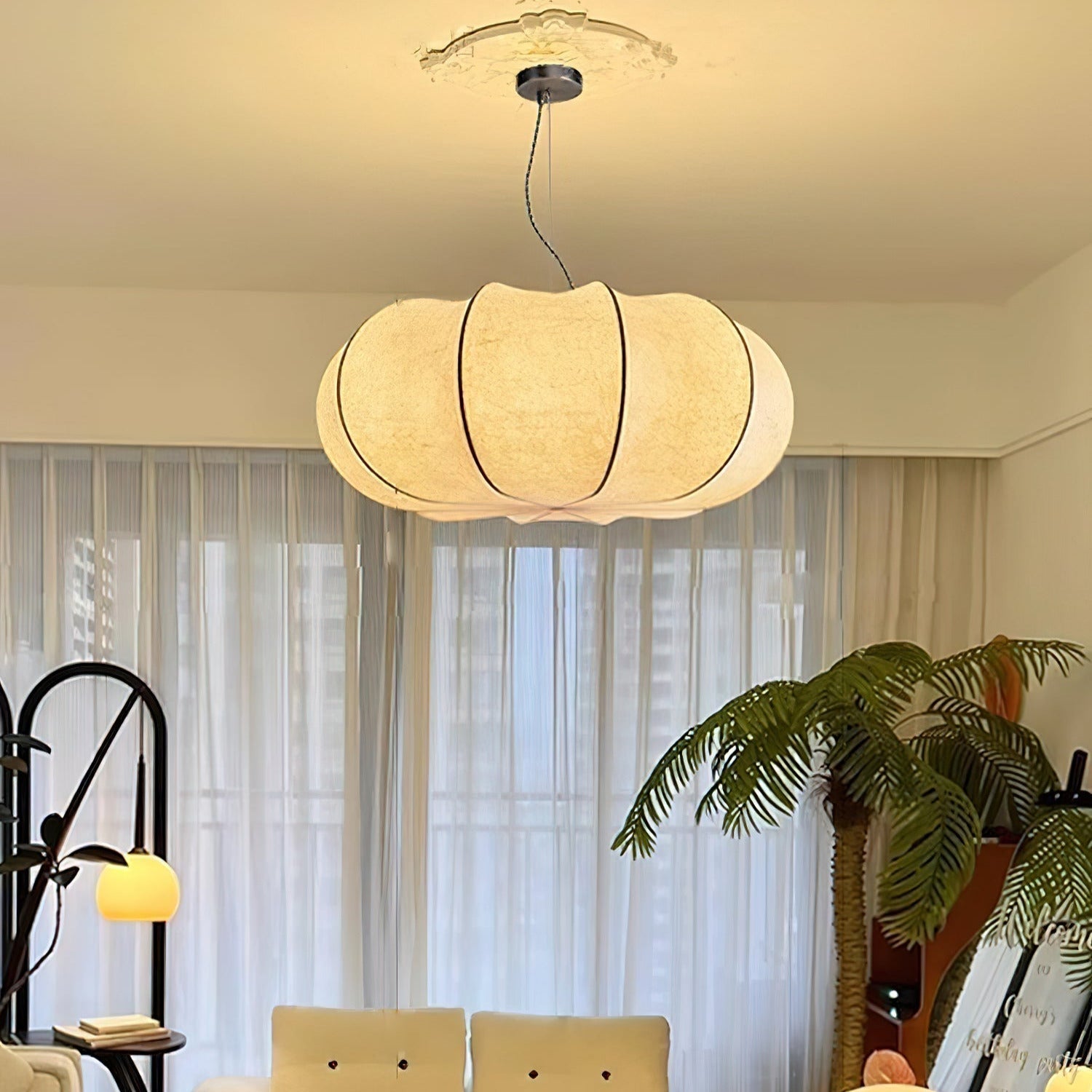 Kiyo Pumpkin Pendant Light Silk - Lamp Copper