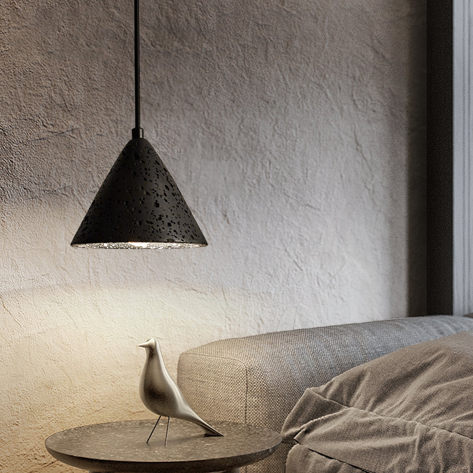 Vaelior Dome Shade Travertine Pendant Light - Lamp Copper