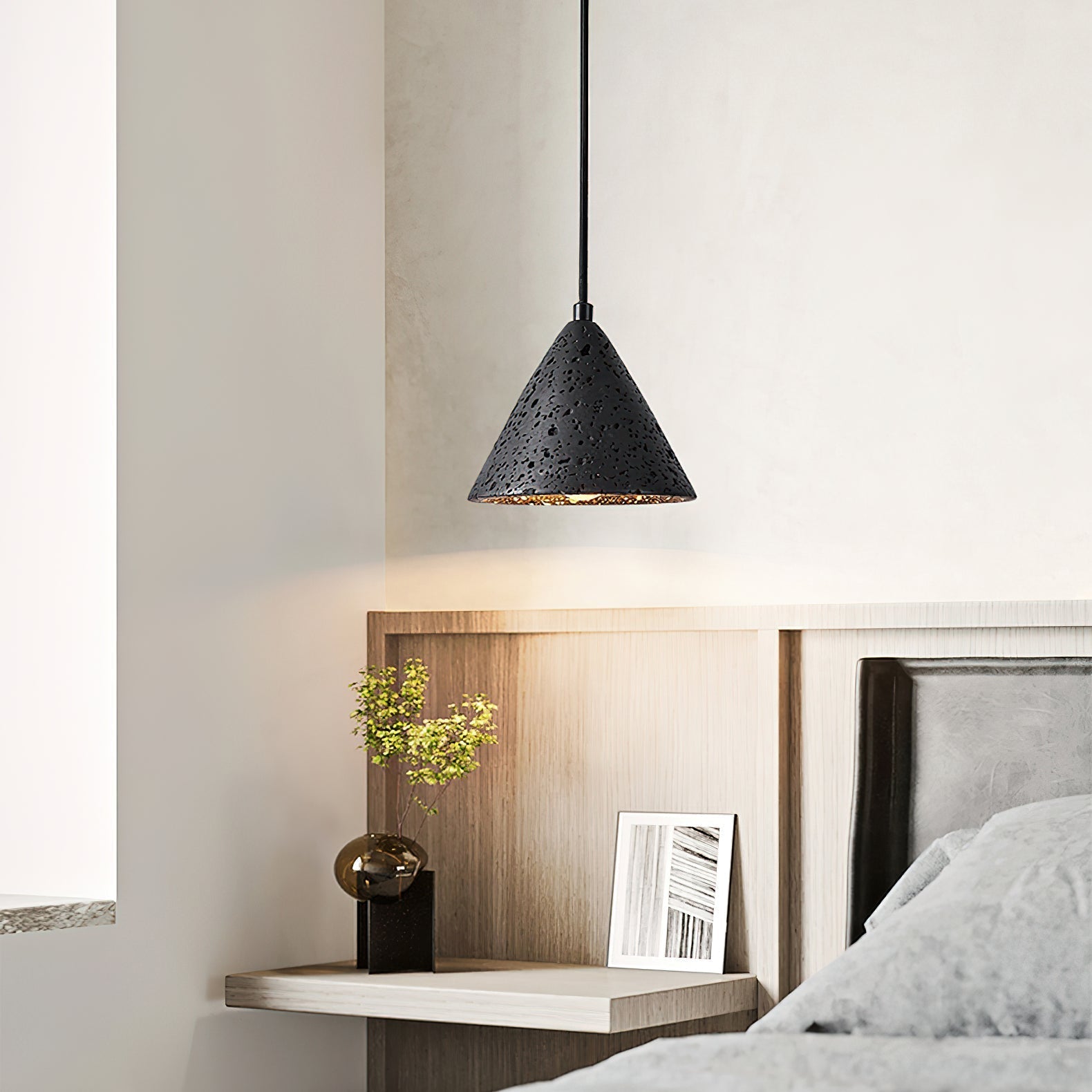 Vaelior Dome Shade Travertine Pendant Light - Lamp Copper