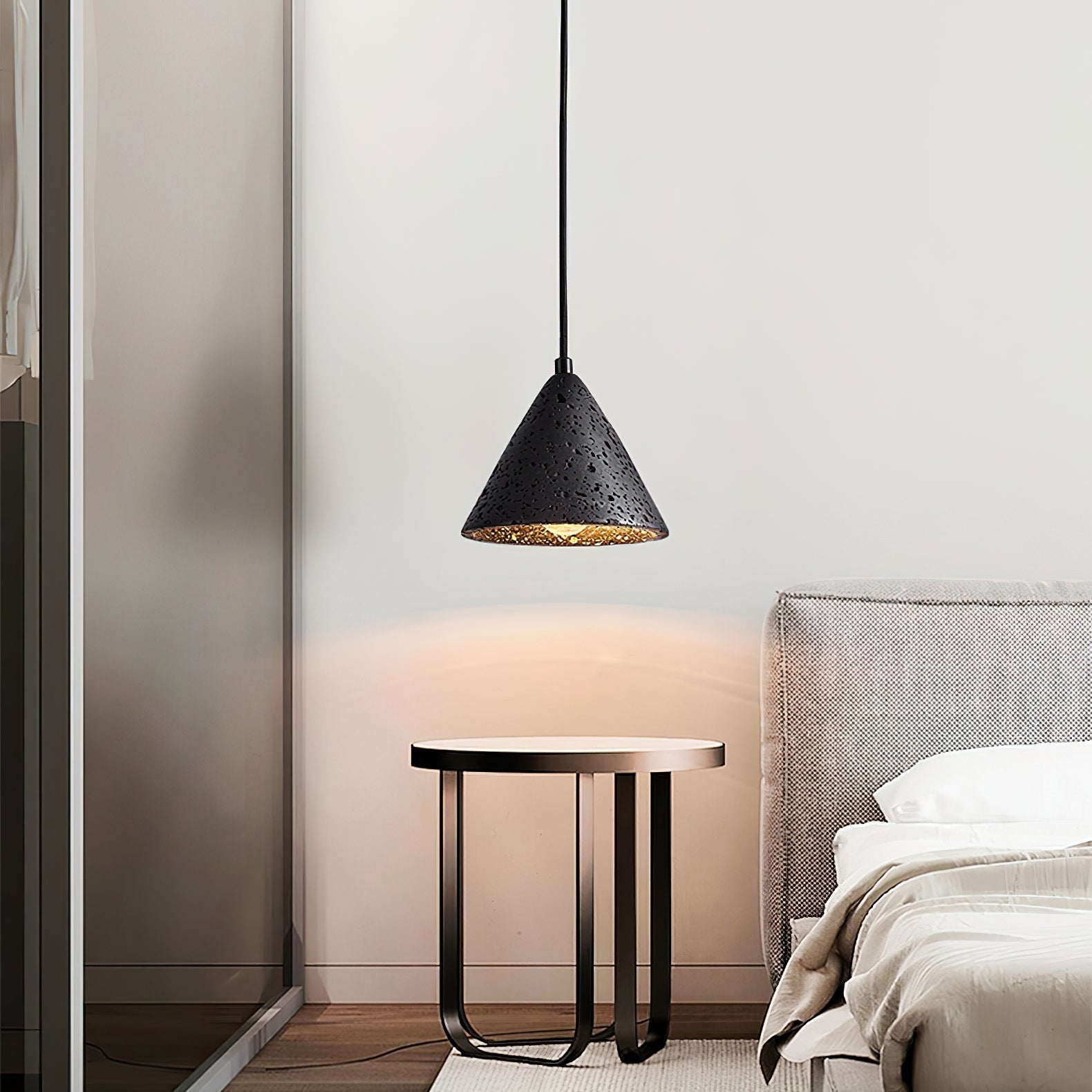 Vaelior Dome Shade Travertine Pendant Light - Lamp Copper