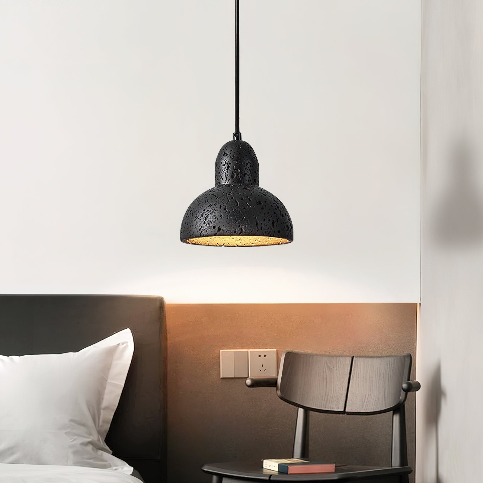 Vaelior Dome Shade Travertine Pendant Light - Lamp Copper