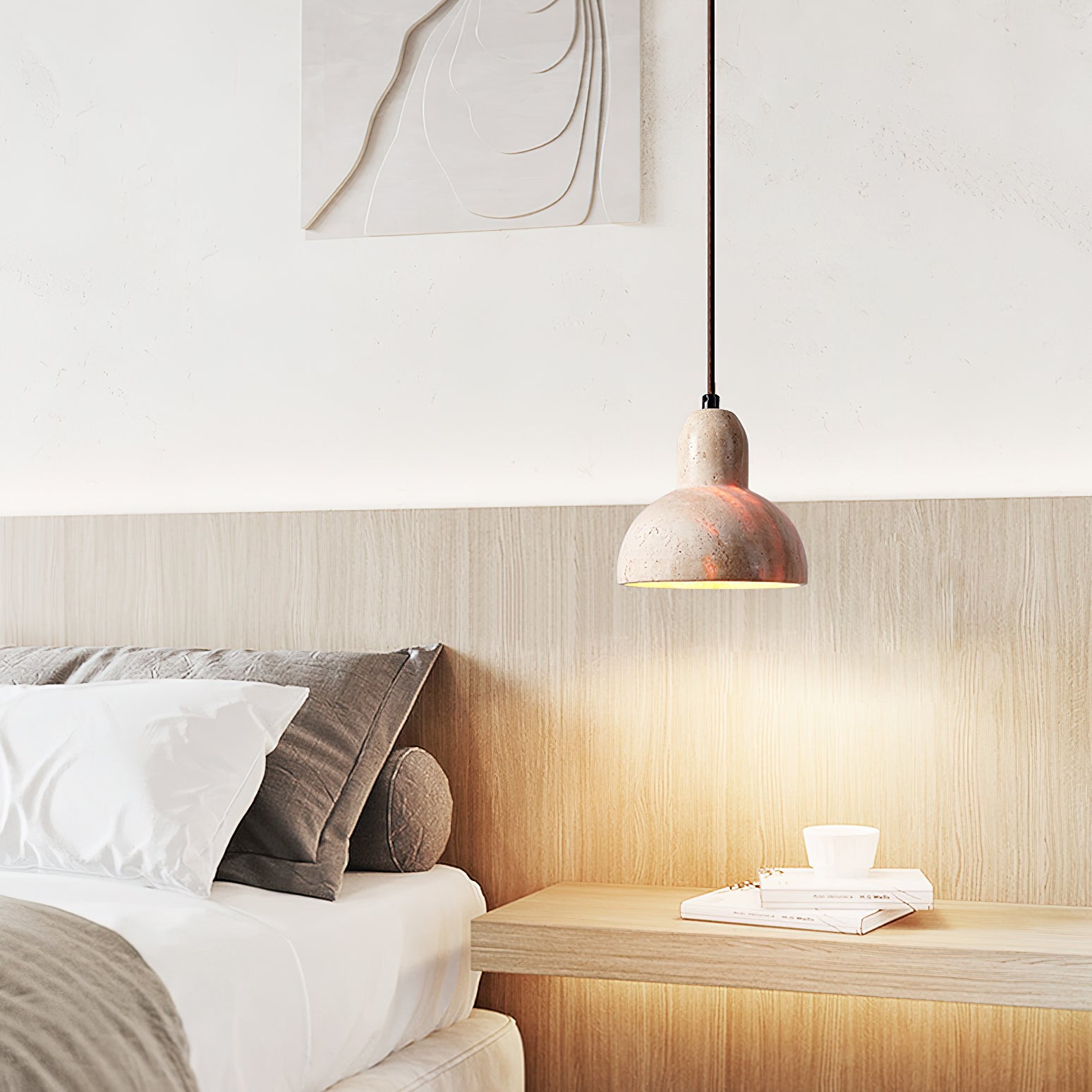 Vaelior Dome Shade Travertine Pendant Light - Lamp Copper