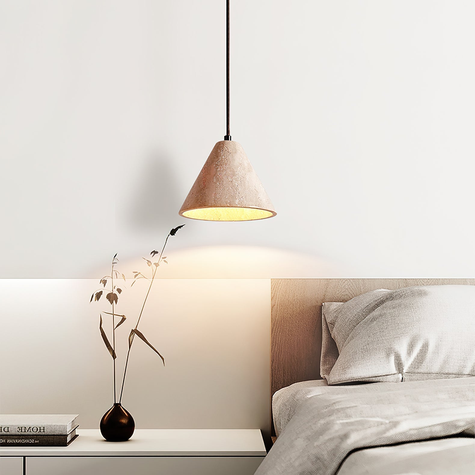 Vaelior Dome Shade Travertine Pendant Light - Lamp Copper
